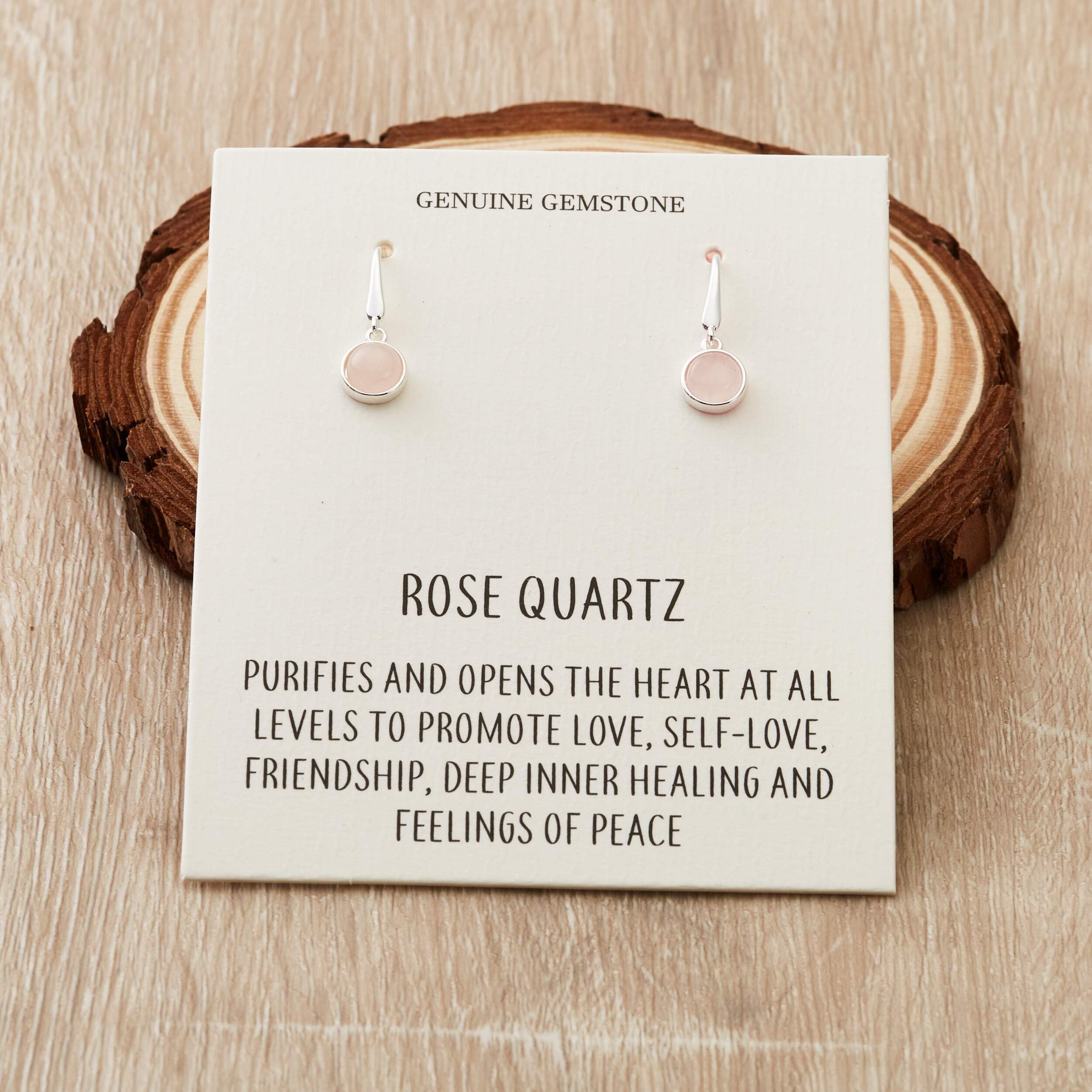 Philip Jones Rose Quartz Drop Earrings with Inspirational Quote Card - Elegant Dangle Jewelry for Women, Perfect Gift for Birthday, Anniversary & Special Occasions