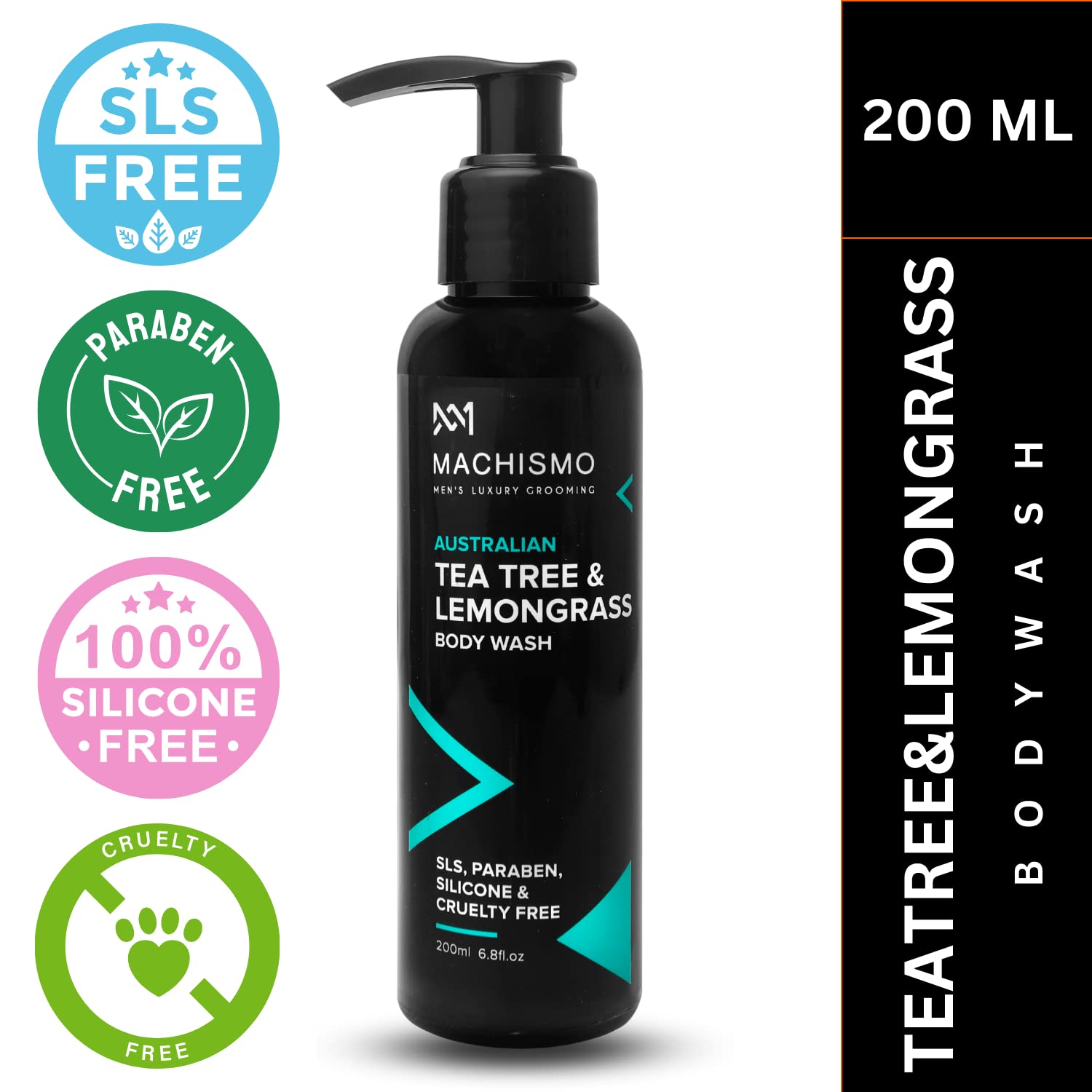 MACHISMO Men's Body Wash with Organic Tea Tree & Lemongrass - Deep Cleansing, Odor Control & Exfoliating Gel for Smooth Skin | Ideal for Gym, Post-Workout & Daily Shower Routine