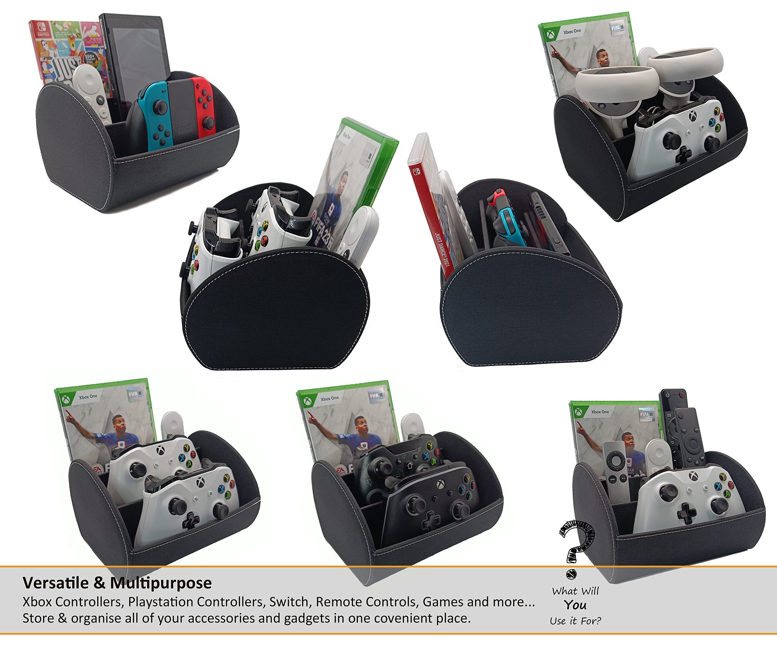 PS4 PS5 Xbox Switch Controller Stand with Charging Station - Universal Gaming Remote Holder & Organizer (CEG-31 Park & Play Black) - Perfect for Gaming Setup & Nightstand Storage