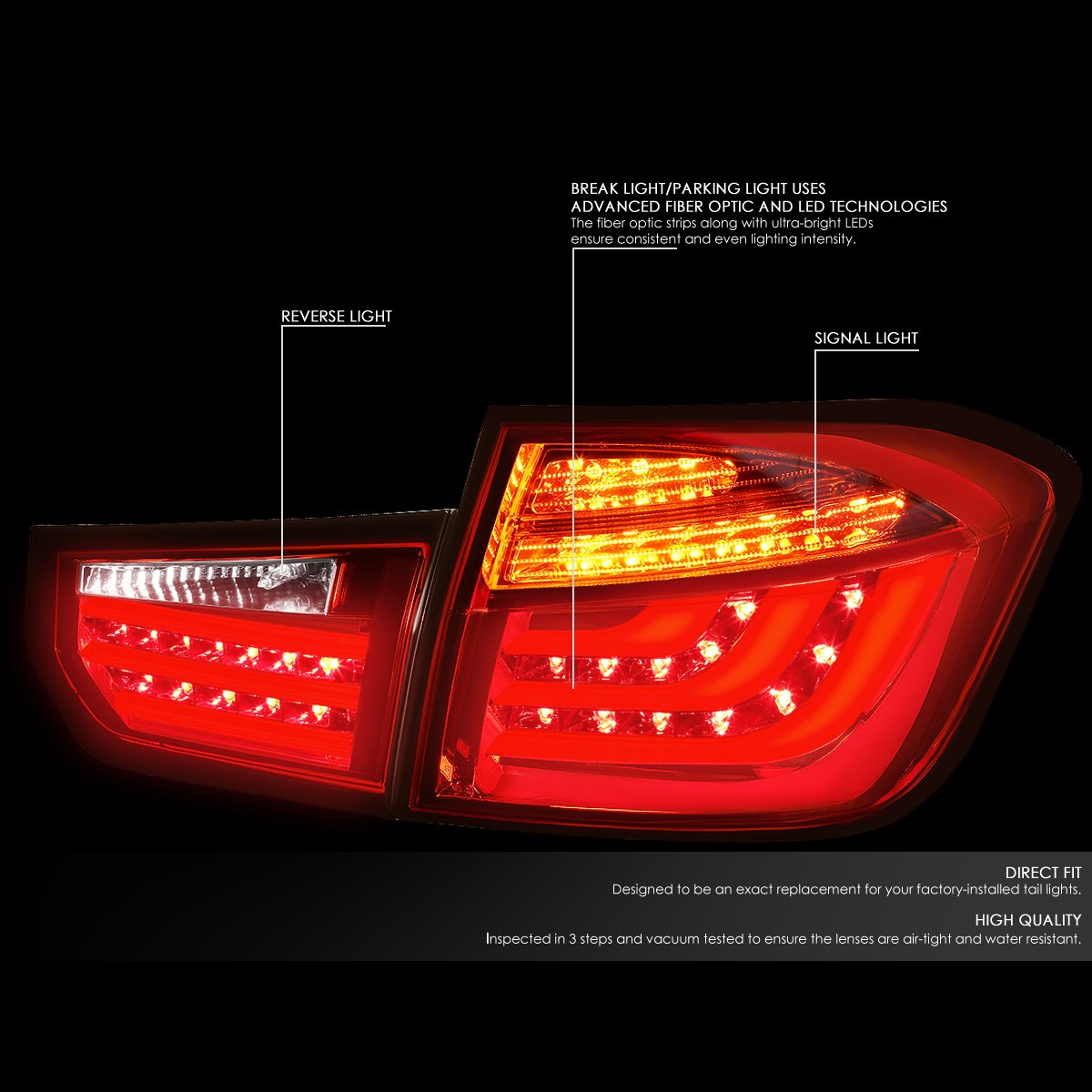 Auto Dynasty BMW 3-Series F30/F31 4-Door LED Tail Lights - Red & Clear Lens 3D Design with Brake+Turn Signals | Perfect for Night Driving & Car Customization