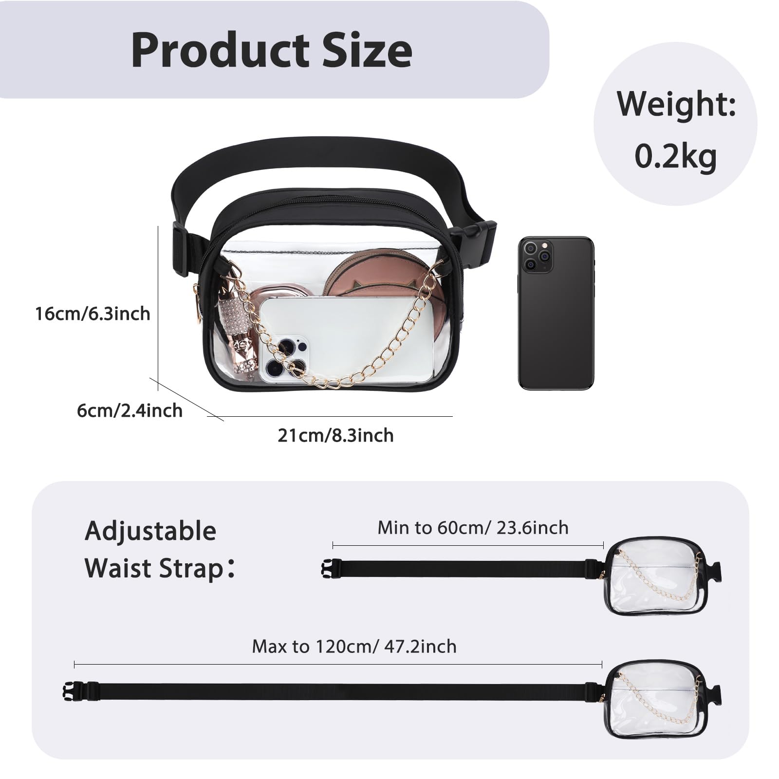 TINYAT Clear Fanny Pack for Women - Waterproof Waist Bag, See-Through PVC Crossbody Purse, Stadium Approved Belt Bag | Perfect for Concerts, Travel, Running & Outdoor Activities