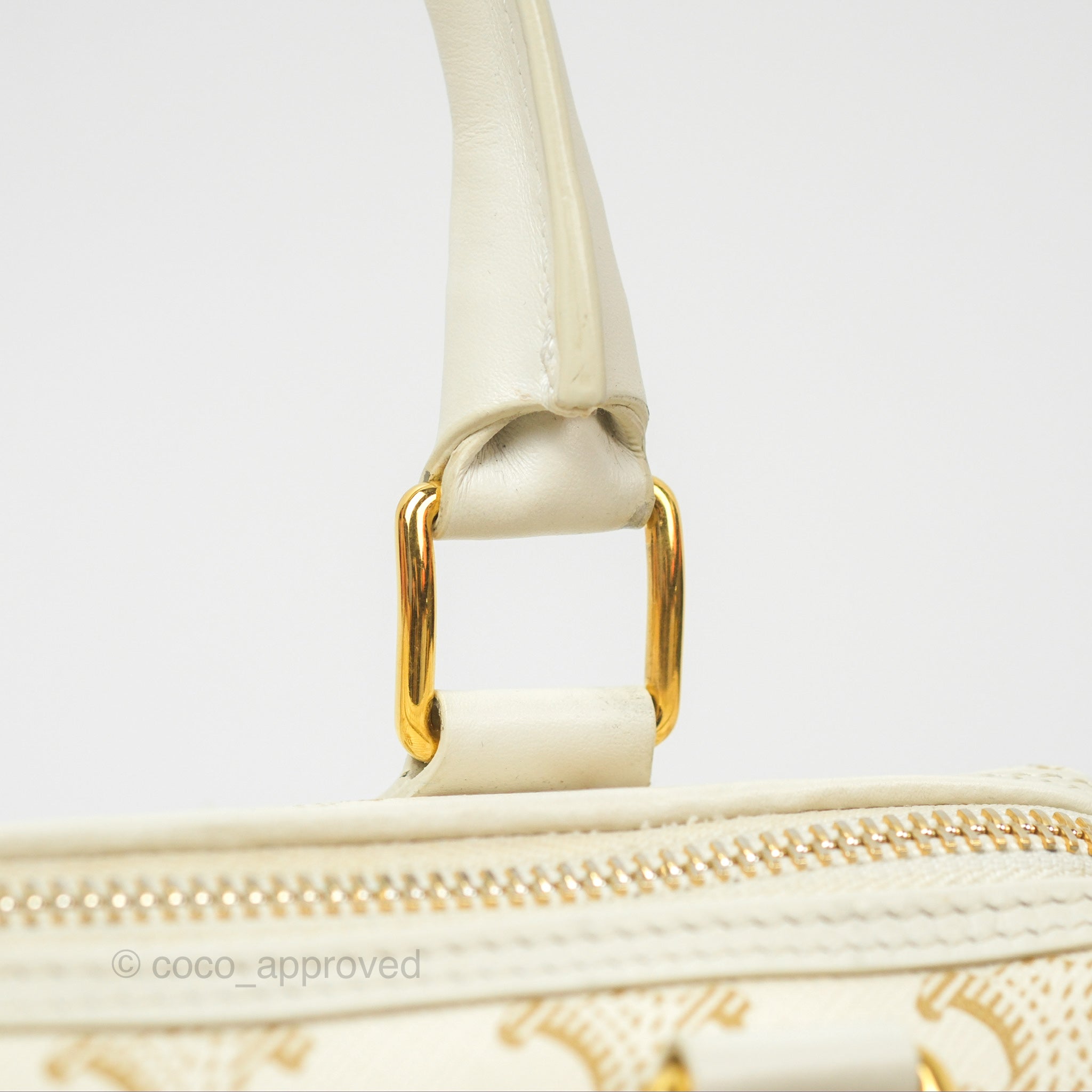 Celine Small Triomphe Canvas Boston Bag in White Calfskin Leather - Luxury Crossbody Handbag for Women, Perfect for Work, Travel & Everyday Use