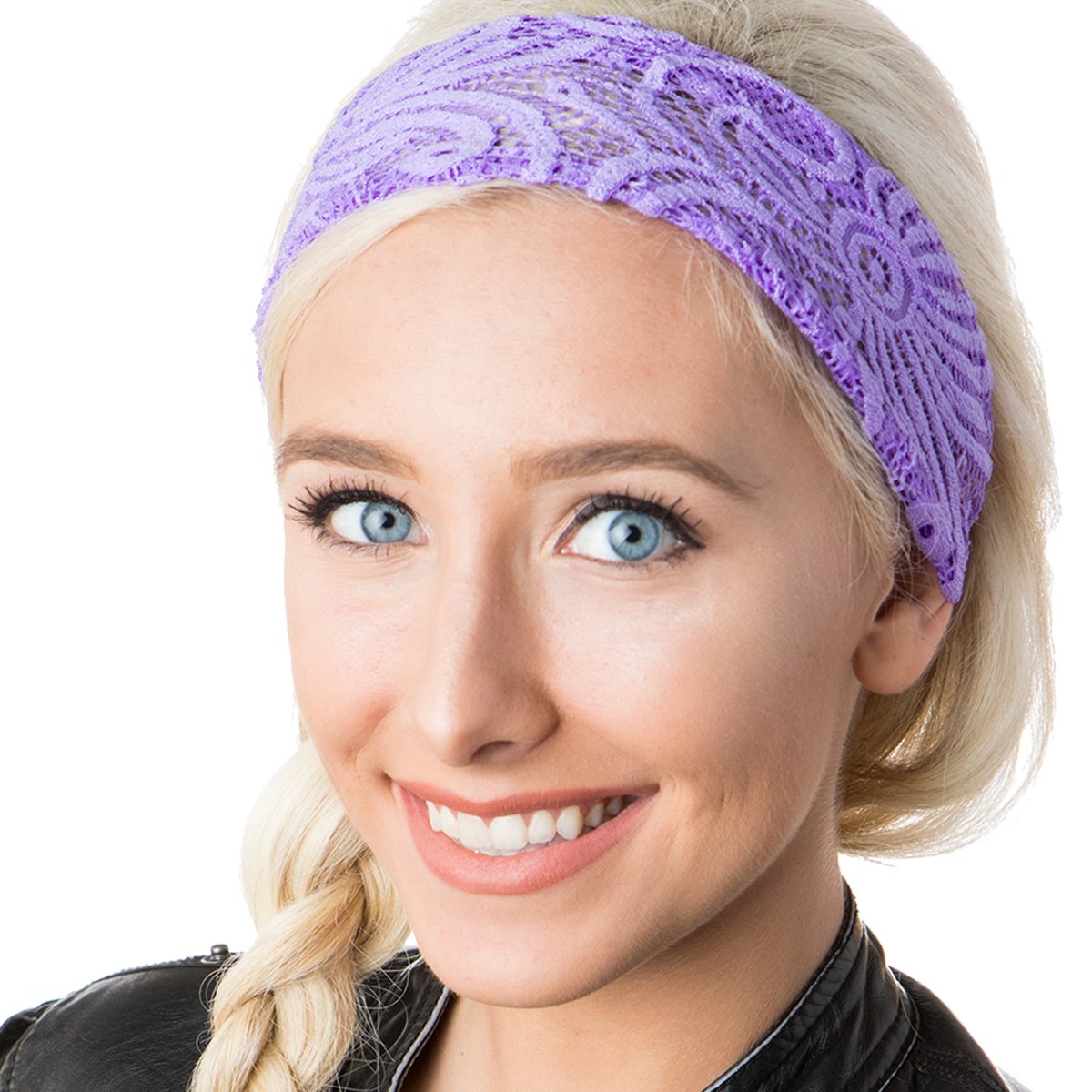 Hipsy Adjustable & Stretchy Lace Xflex Wide Headbands for Women, Girls & Teens - Fashion Hair Accessories for Sports, Yoga, Workout & Everyday Wear (Bandana/Charcoal/Light Grey/Purple/Black)