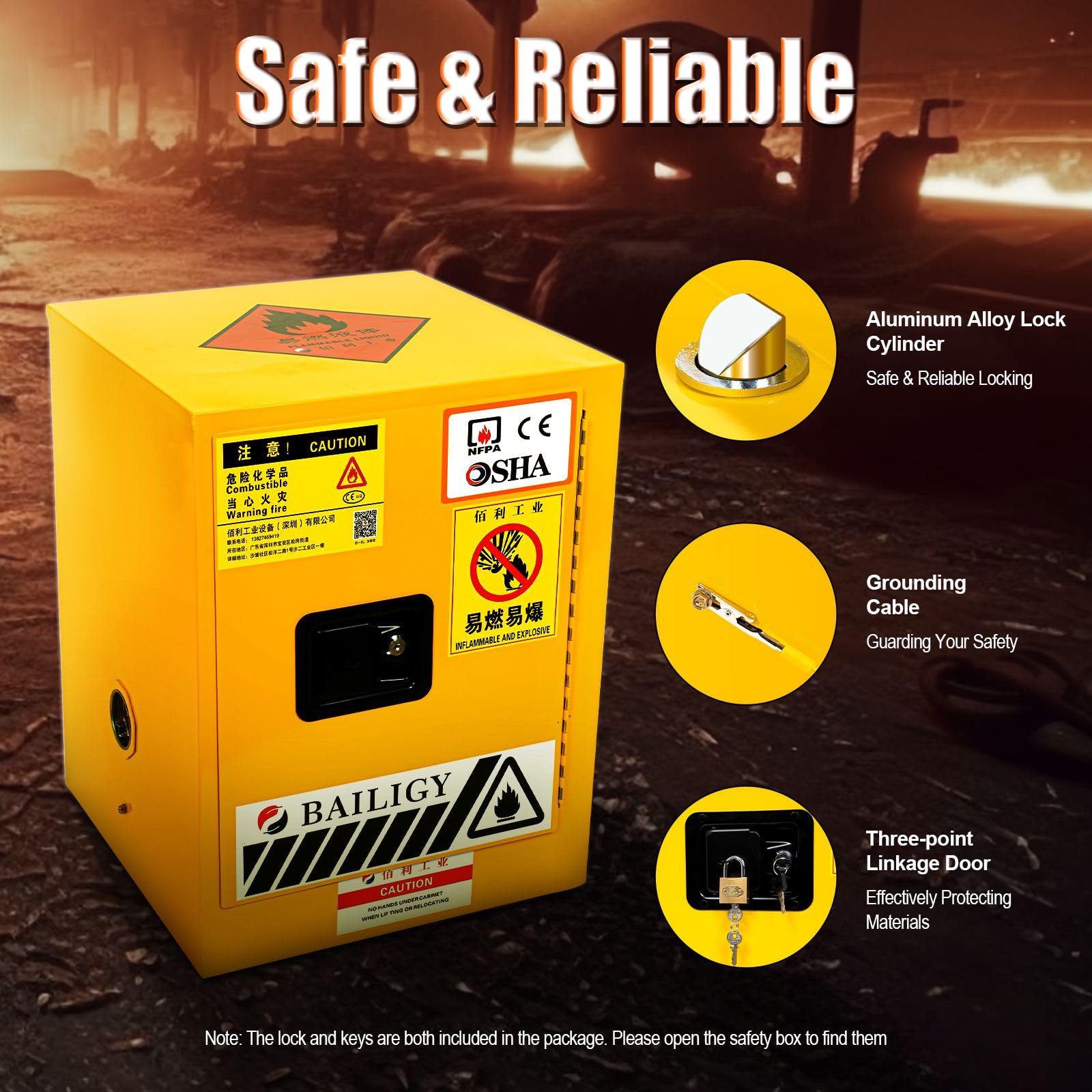 Fireproof Safety Cabinet for Flammable Chemicals - 4 Gallon Yellow Industrial Storage Cabinet with Leak-Proof Design, Adjustable Shelves & Welded Construction | OSHA Compliant for Commercial, Industrial & Workshop Use