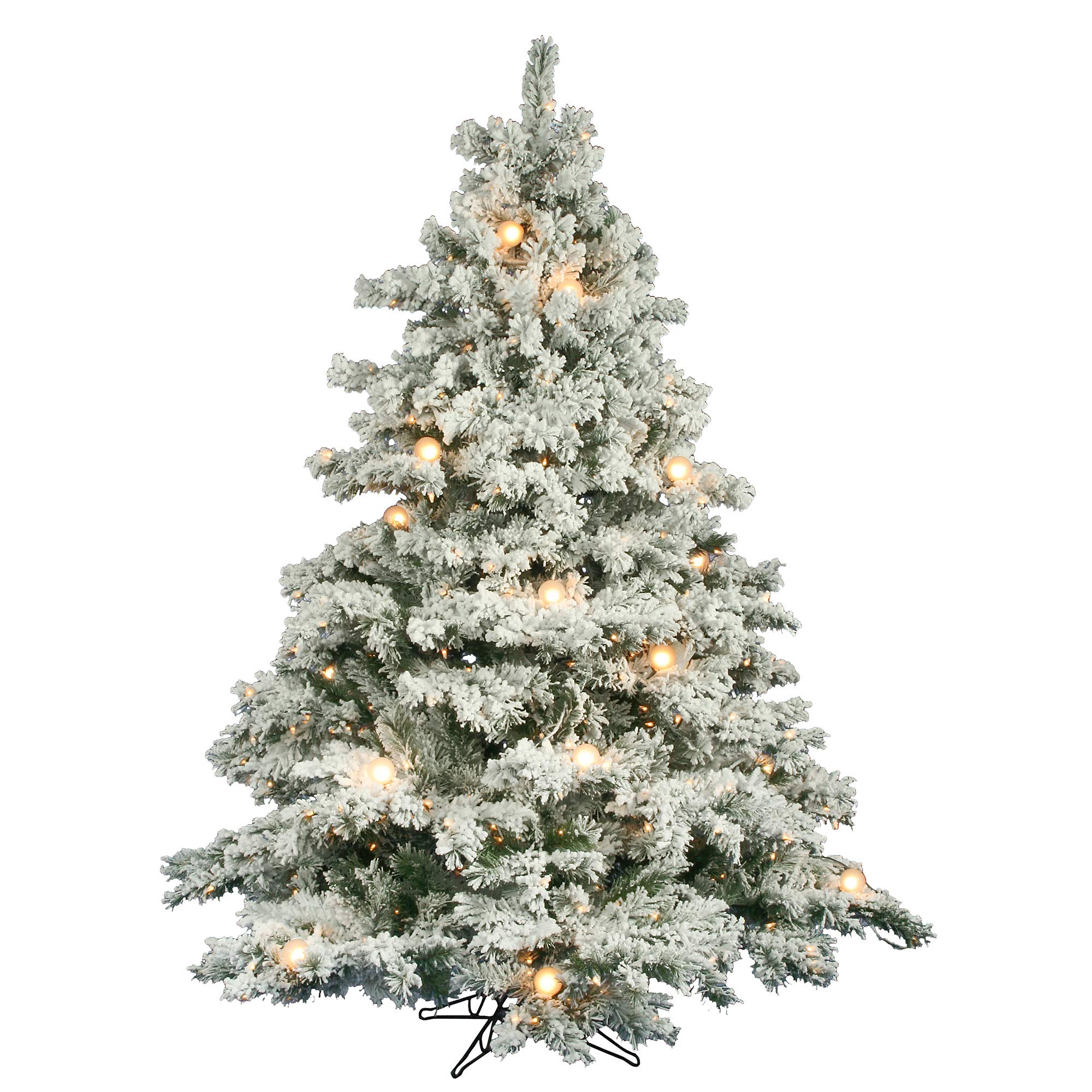 Vickerman 6.5ft Pre-Lit Flocked Alaskan Pine Artificial Christmas Tree with 600 Dura-Lit® Clear Lights & 30 G50 Lights - 1045 PVC Tips for Indoor Holiday Decor | Perfect for Living Room, Office & Festive Home Decoration