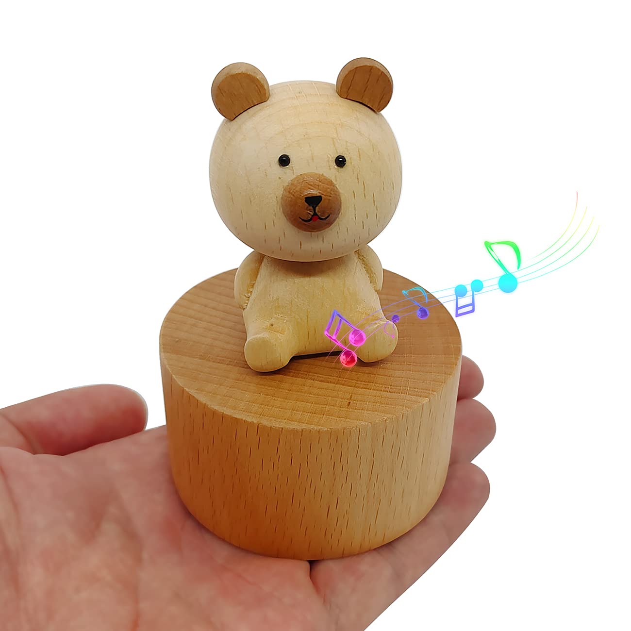 Mini Wooden Bear Music Box - Handmade Mechanical Animal Music Box Plays Castle in The Sky - Unique Gift for Kids, Friends & Couples - Perfect for Birthdays, Anniversaries & Romantic Surprises