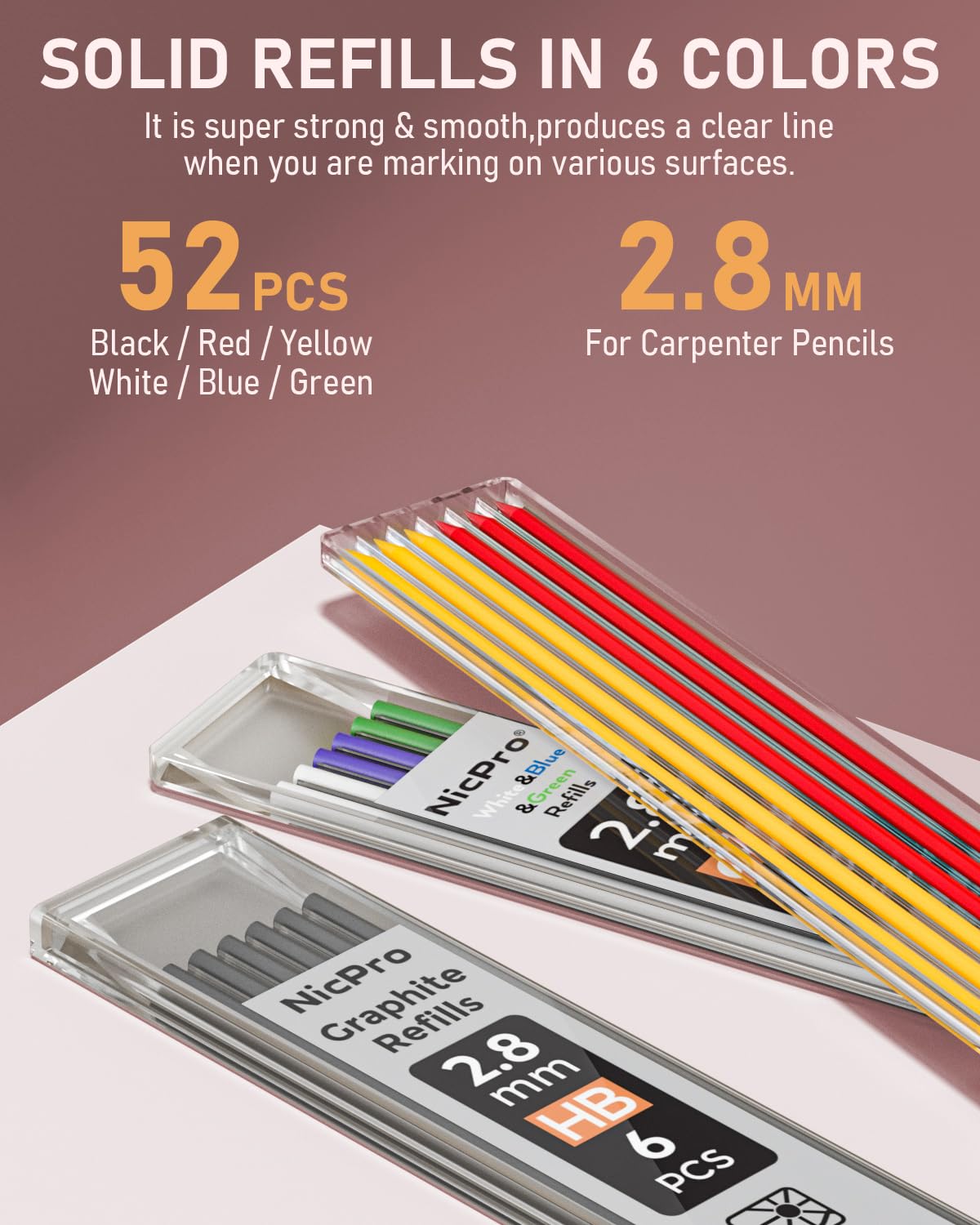 Nicpro 4 Pack Carpenter Pencils with Sharpener - Heavy Duty Mechanical Woodworking Pencils with 52 Refills for Architects, Builders & Contractors (Red, Black, Yellow, Blue) - Perfect for Construction Sites, Woodworking Projects & Drafting