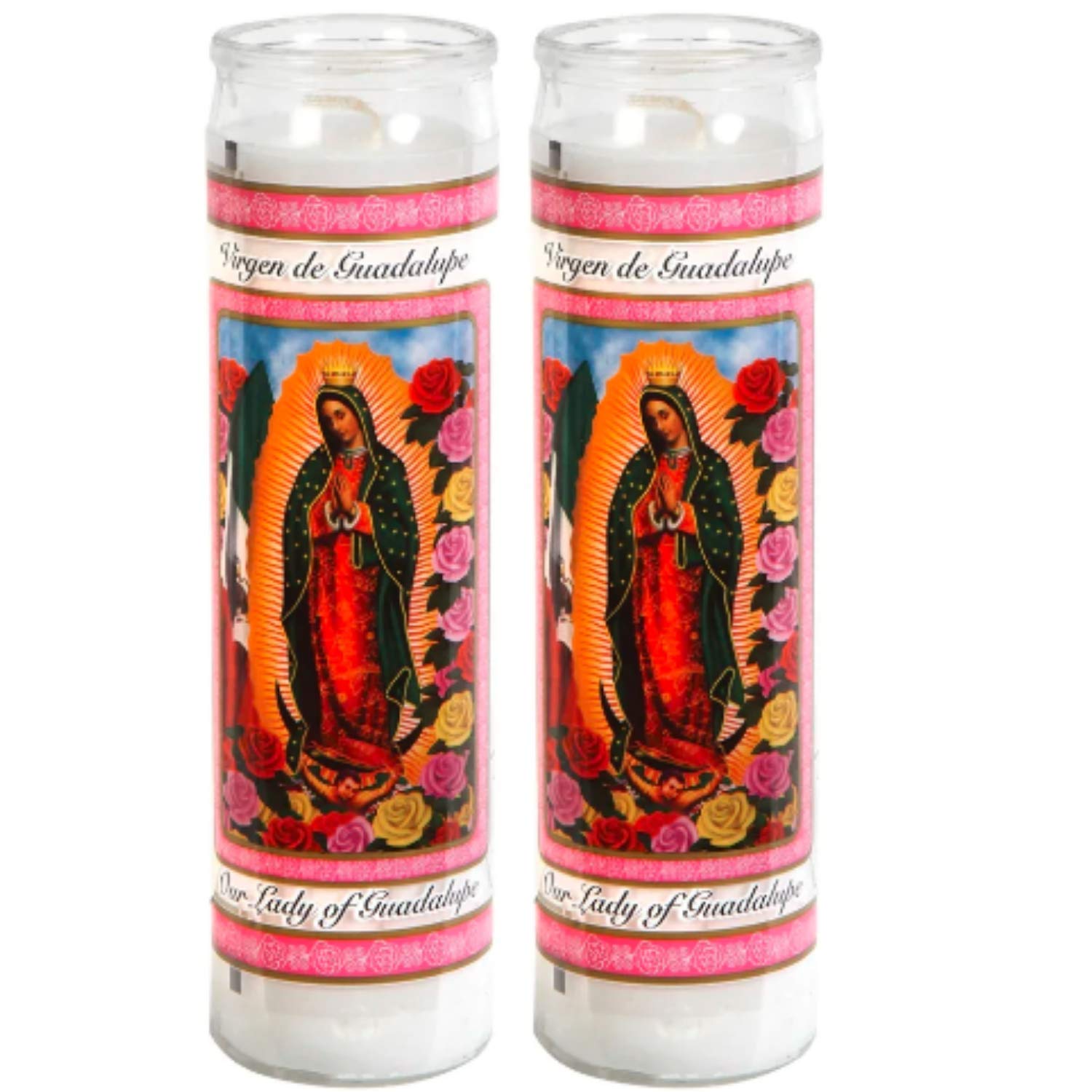 Lady of Guadalupe Prayer Candles (2-Pack) - Unscented Glass Jar Candles for Church & Home Devotion