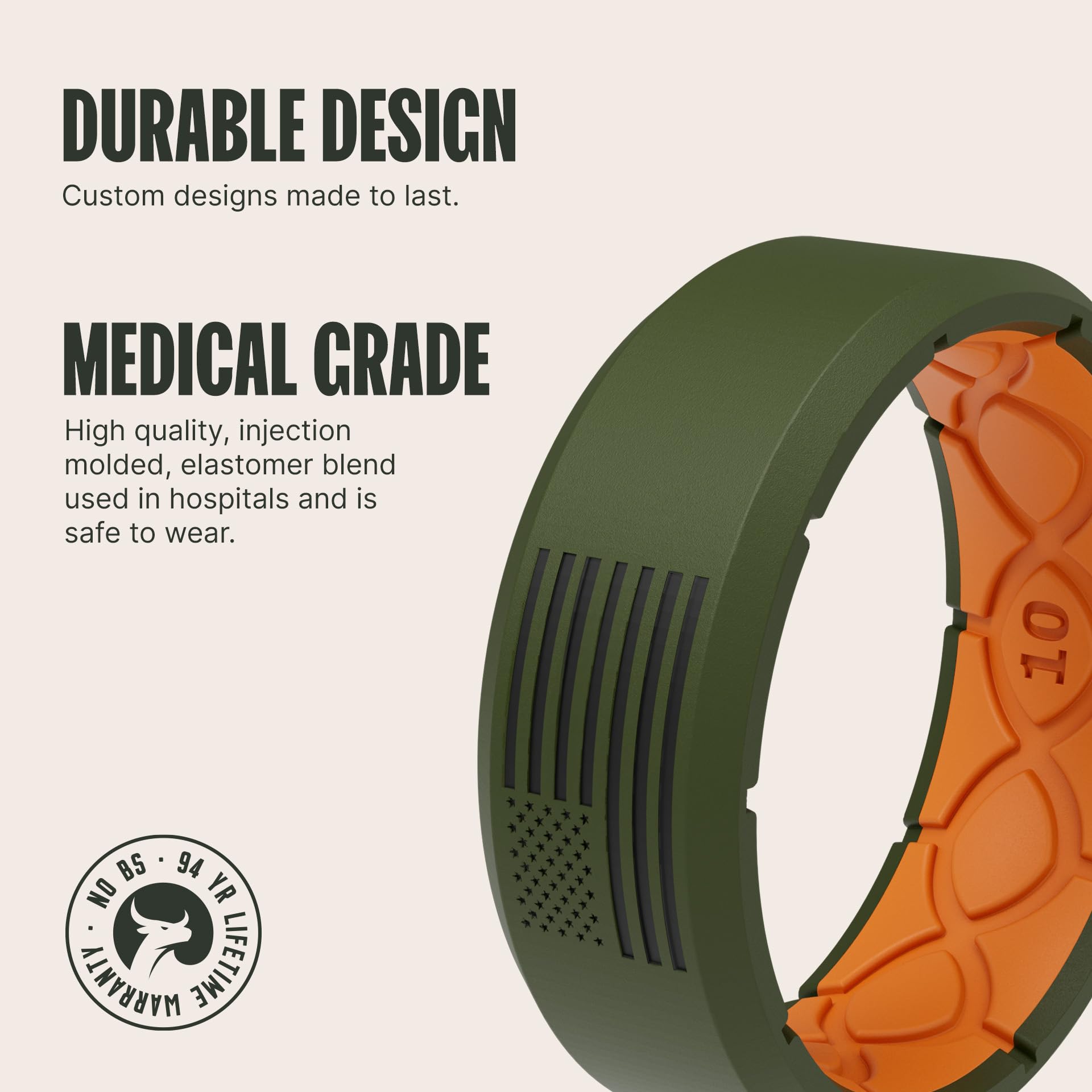 Groove Life Edge Hero Ring - Breathable Silicone Wedding Band for Men, Comfort Fit, Unique Design, Lifetime Warranty - Perfect for Active Lifestyles, Gym, Swimming & Outdoor Adventures