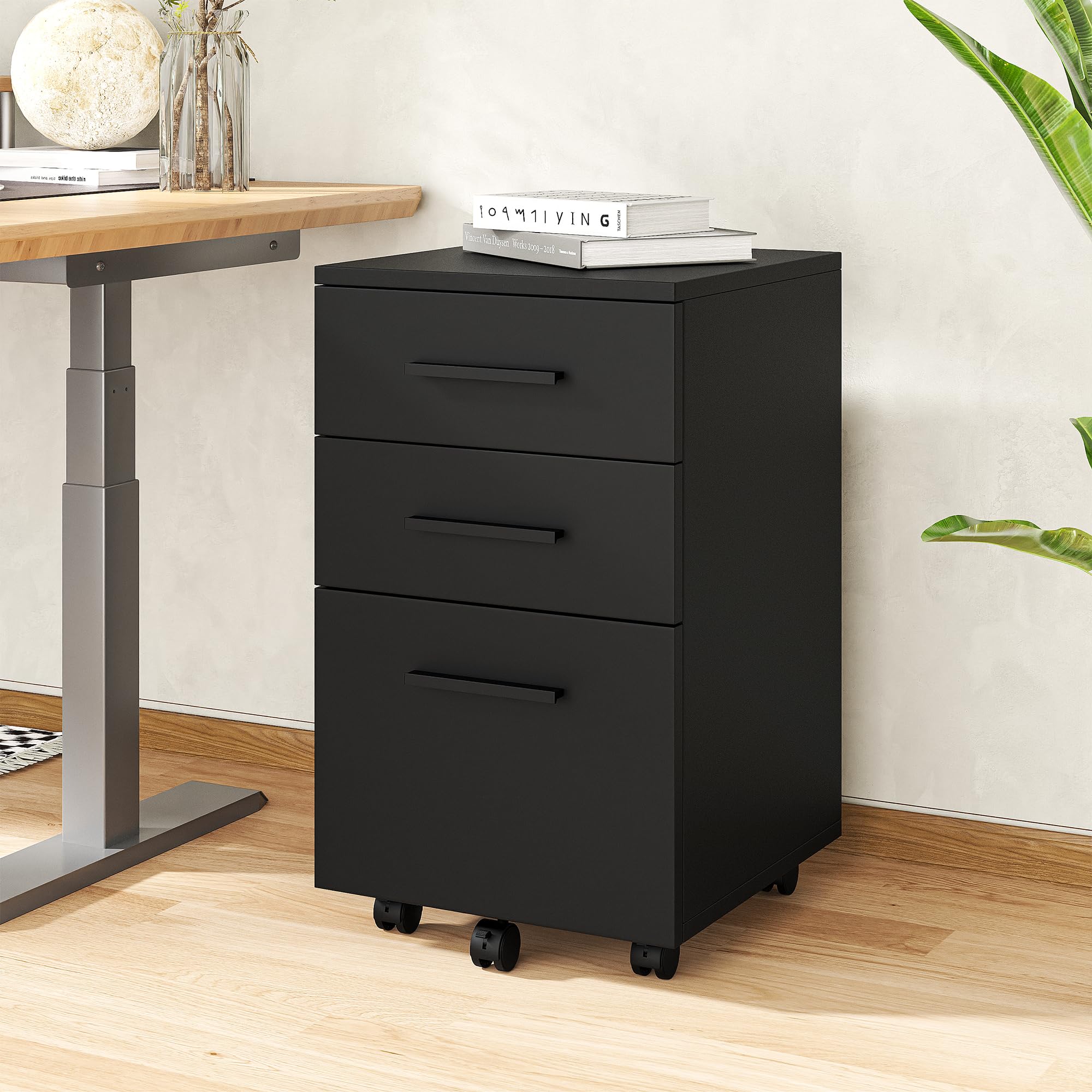 VICLLAX 3-Drawer Mobile File Cabinet with Lockable Wheels - Black Under Desk Vertical Storage Organizer for Office, Home & School - Perfect for Documents, Folders & Office Supplies