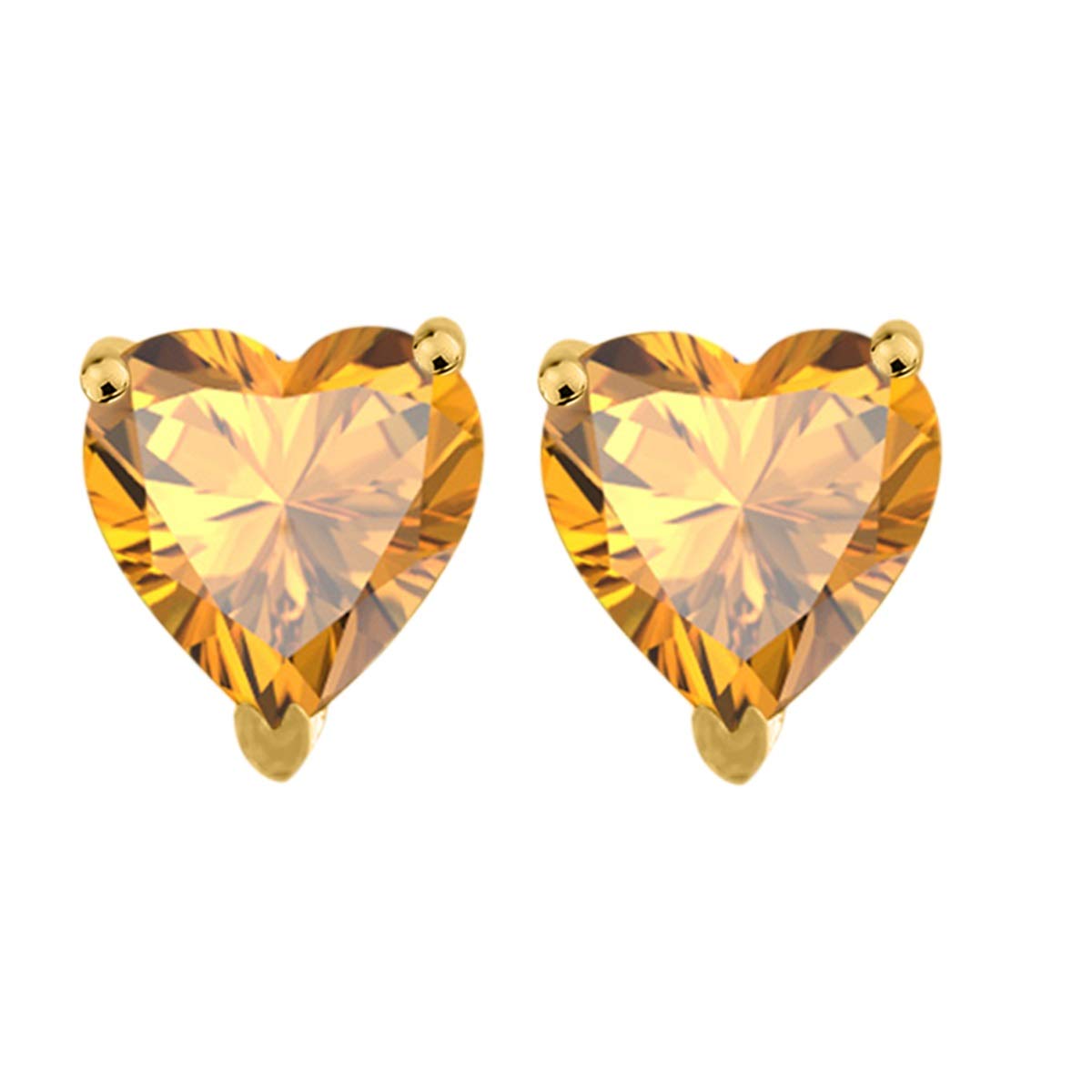 14k Yellow Gold Citrine Heart Earrings for Women – 6mm Prong-Set Gemstone Dangle Earrings | Wedding, Anniversary & Valentine's Day Jewelry Gift