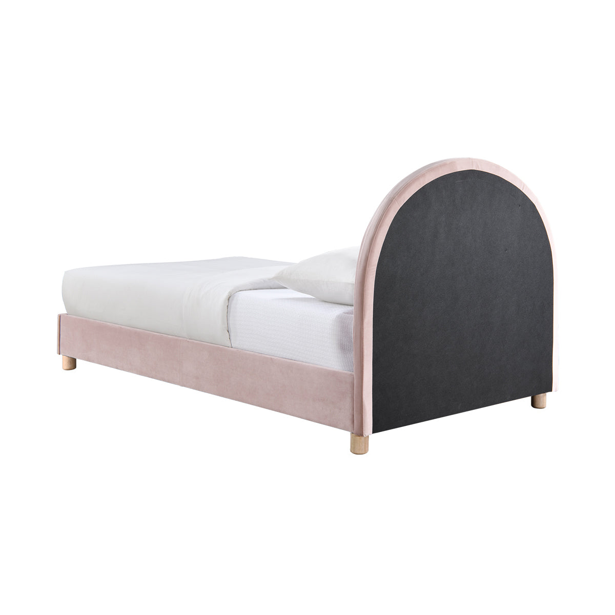 Archie Velvet King Single Bed Frame - Blush Pink Upholstered Platform Bed with Wooden Slats, Perfect for Small Bedrooms, Guest Rooms & Dormitories