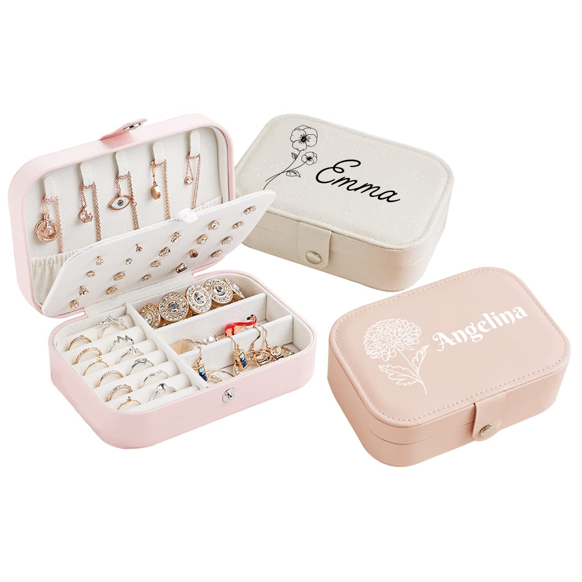 Custom Travel Jewelry Organizer Box with Ring Holder - Stylish Jewelry Storage for Women, Perfect Bridesmaid Gift & On-the-Go Accessory for Travel, Weddings, and Daily Use