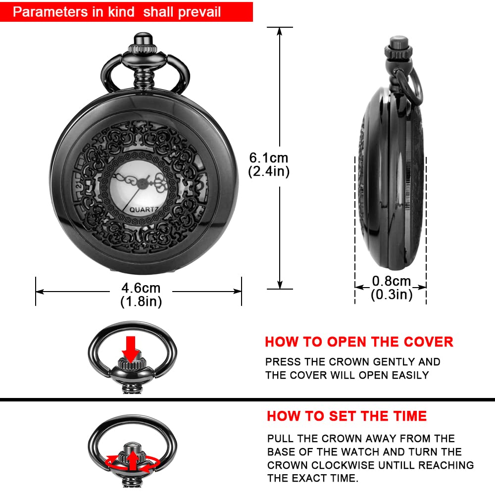 Customizable Smooth Pocket Watch for Men - Personalized Engraved Gift with Chain - Perfect for Father's Day, Weddings & Special Occasions