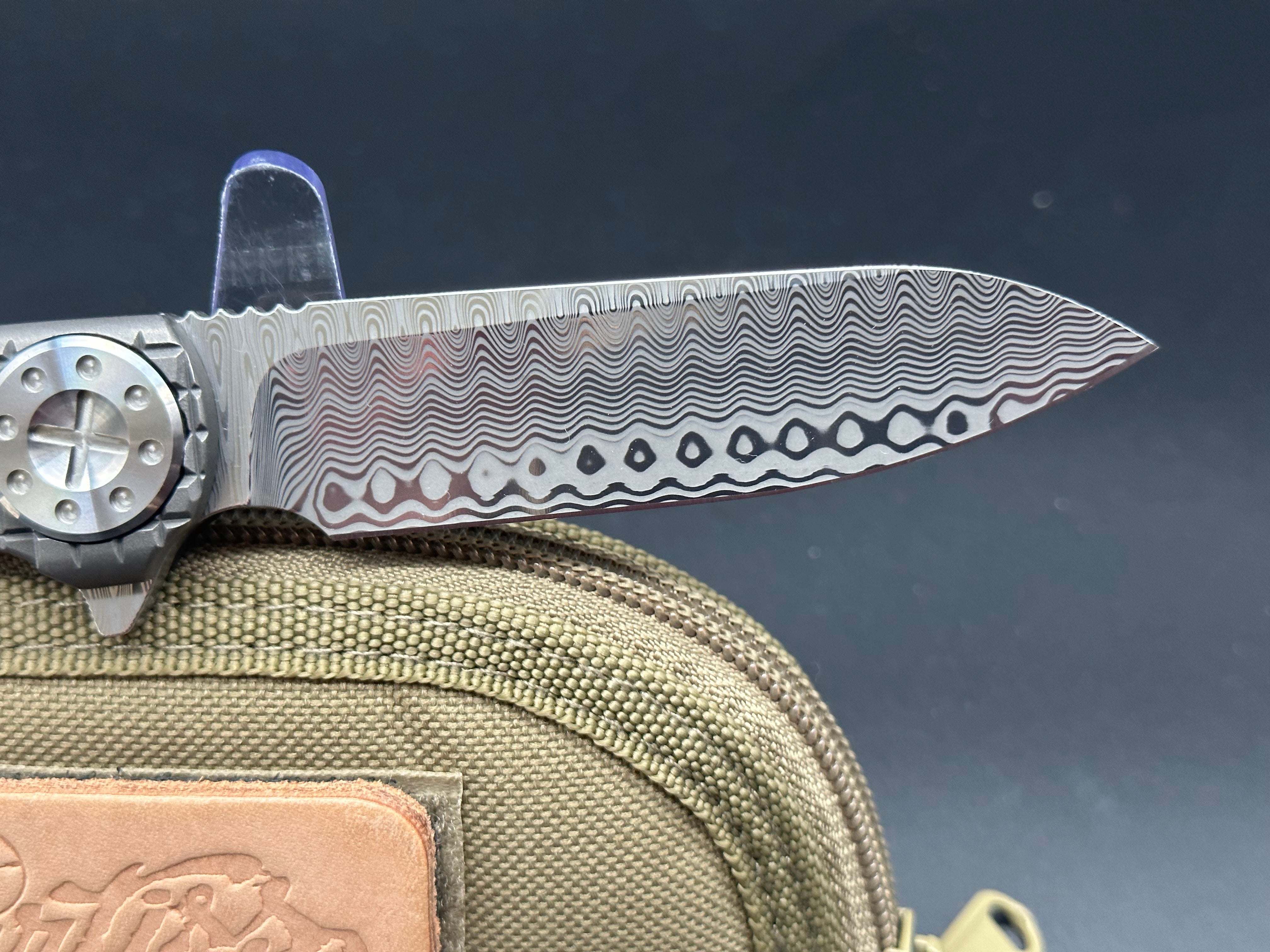 Premium Cruze Damascus Knife with Frag Patterned Handle - Handcrafted Custom Knives by Curtiss | Perfect for Outdoor Adventures, Camping & Survival Gear