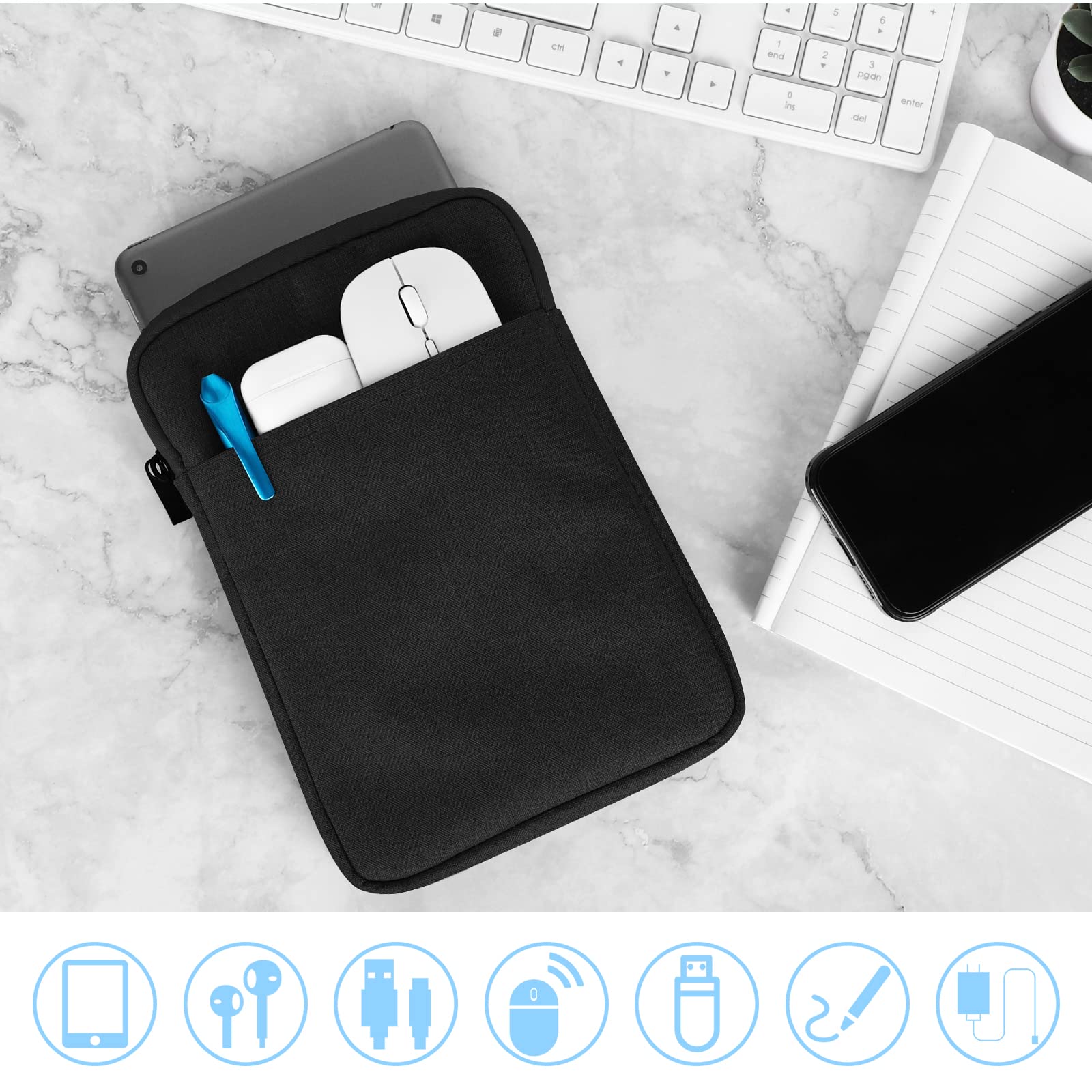 UrbanX 8 Inch Tablet Case for Samsung Galaxy Tab 3 - Lightweight Protective Sleeve with Dual Pockets for Laptop & Accessories | Perfect for Travel, School & Office Use