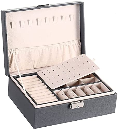 Premium Large-Capacity Double-Layer PU Leather Jewelry Organizer Box with Lock & Holes - Elegant Jewelry Storage Case for Necklaces, Rings & Earrings - Perfect for Travel, Home Display & Gift Giving (Color: C)