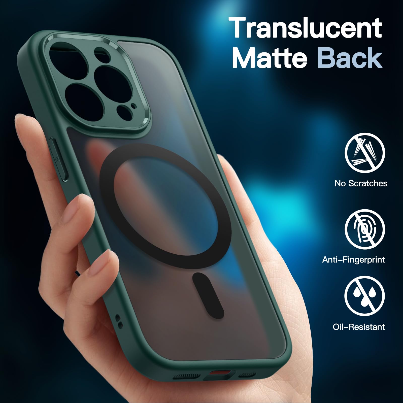 JETech 3 in 1 Magnetic Case for iPhone 13 Pro 6.1-Inch | 2-Pack Tempered Glass Screen Protector | MagSafe Compatible | Translucent Matte Shockproof Cover (Dark Green) - Perfect for Work, Travel & Everyday Protection