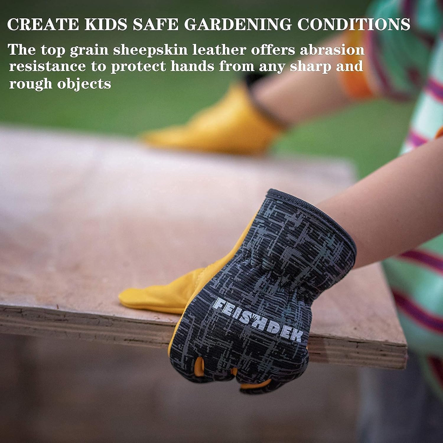 Kids Leather Gardening Work Gloves - Safety Gloves with Reflective Breathable Design for Children (1-2 Years Old, X-Small, Black) - Perfect for Outdoor Activities, Gardening & Yard Work