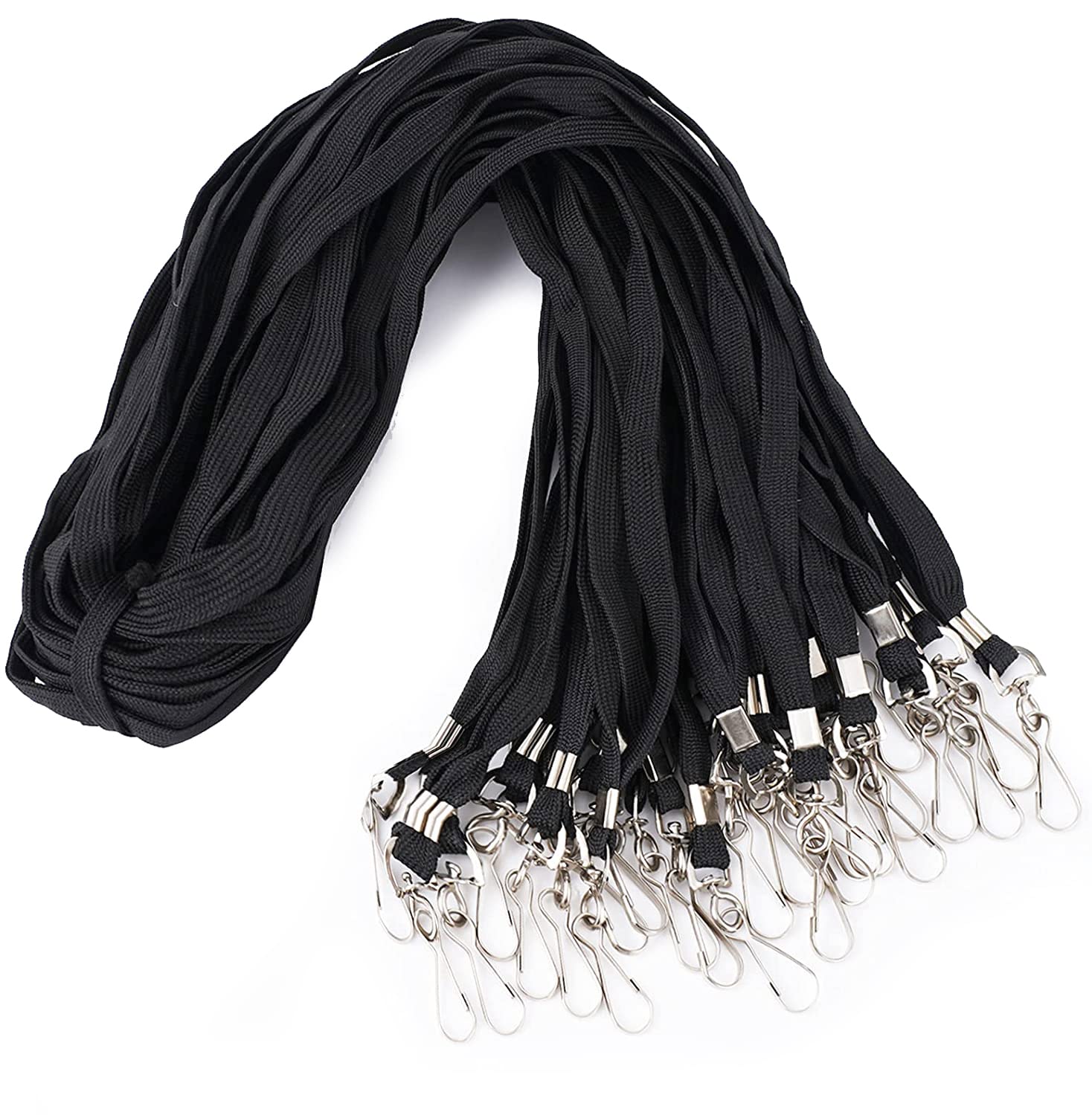 50Pcs Black ID Badge Lanyards with Swivel Hook - Comfortable Neck Straps for Office & Events