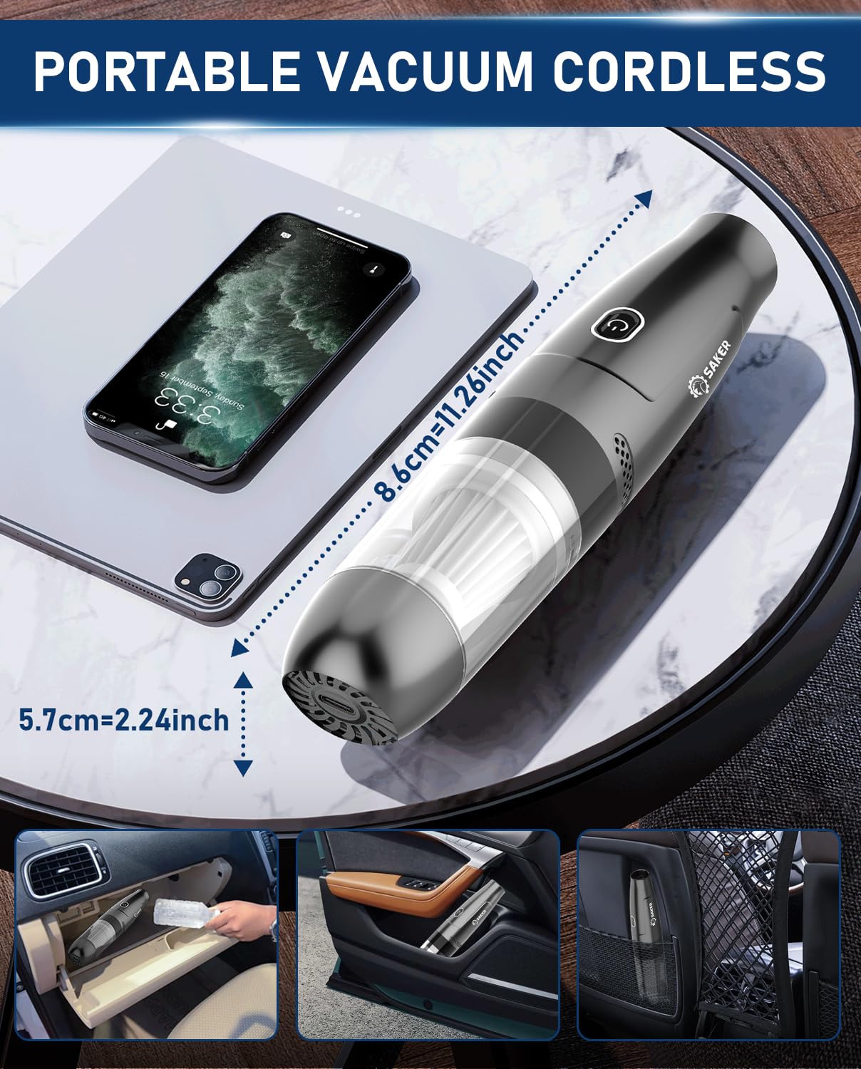 HL109 Cordless Handheld Car Vacuum Cleaner - Portable & Powerful for Home, Car, Pet Hair, Office Use | Perfect for Christmas Gifts & Daily Cleaning