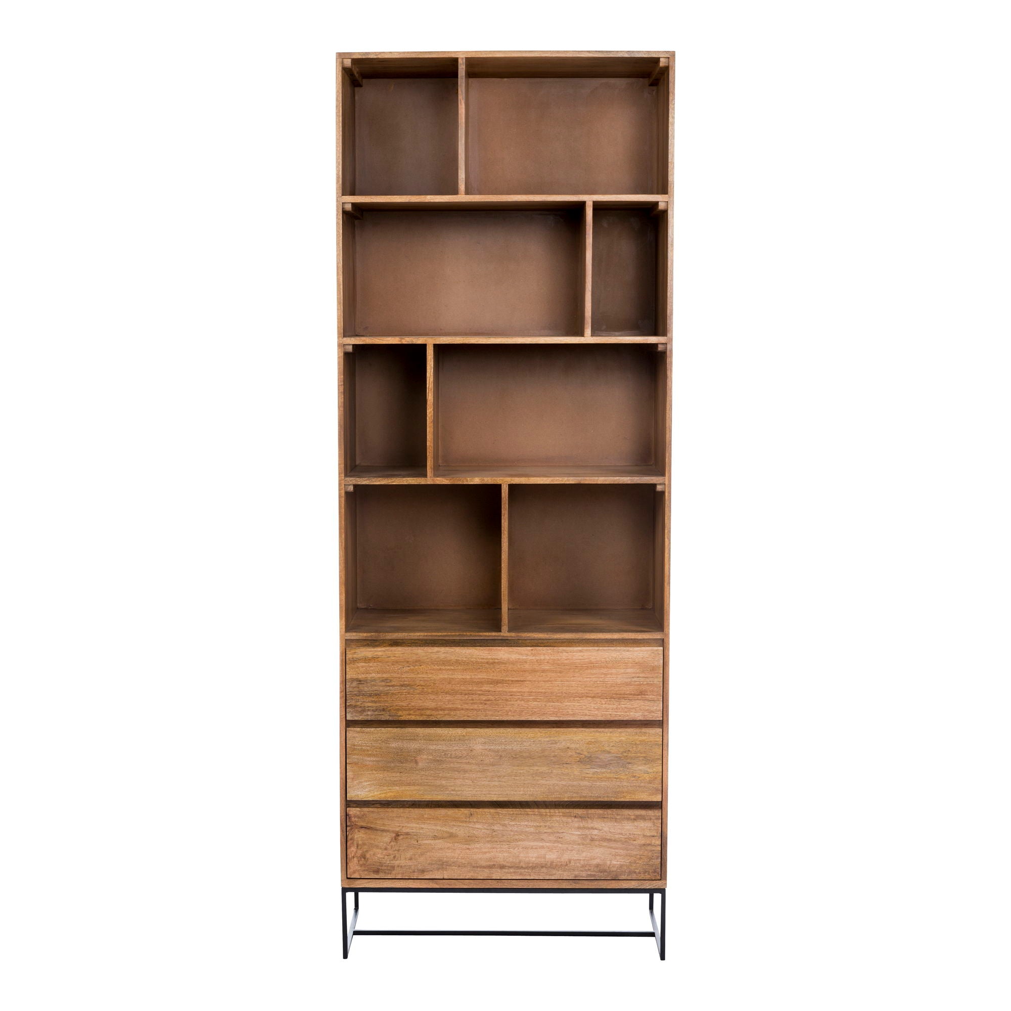 Colvin Wooden Shelf with Drawers - Natural Finish for Bedroom, Living Room & Office Storage Organization