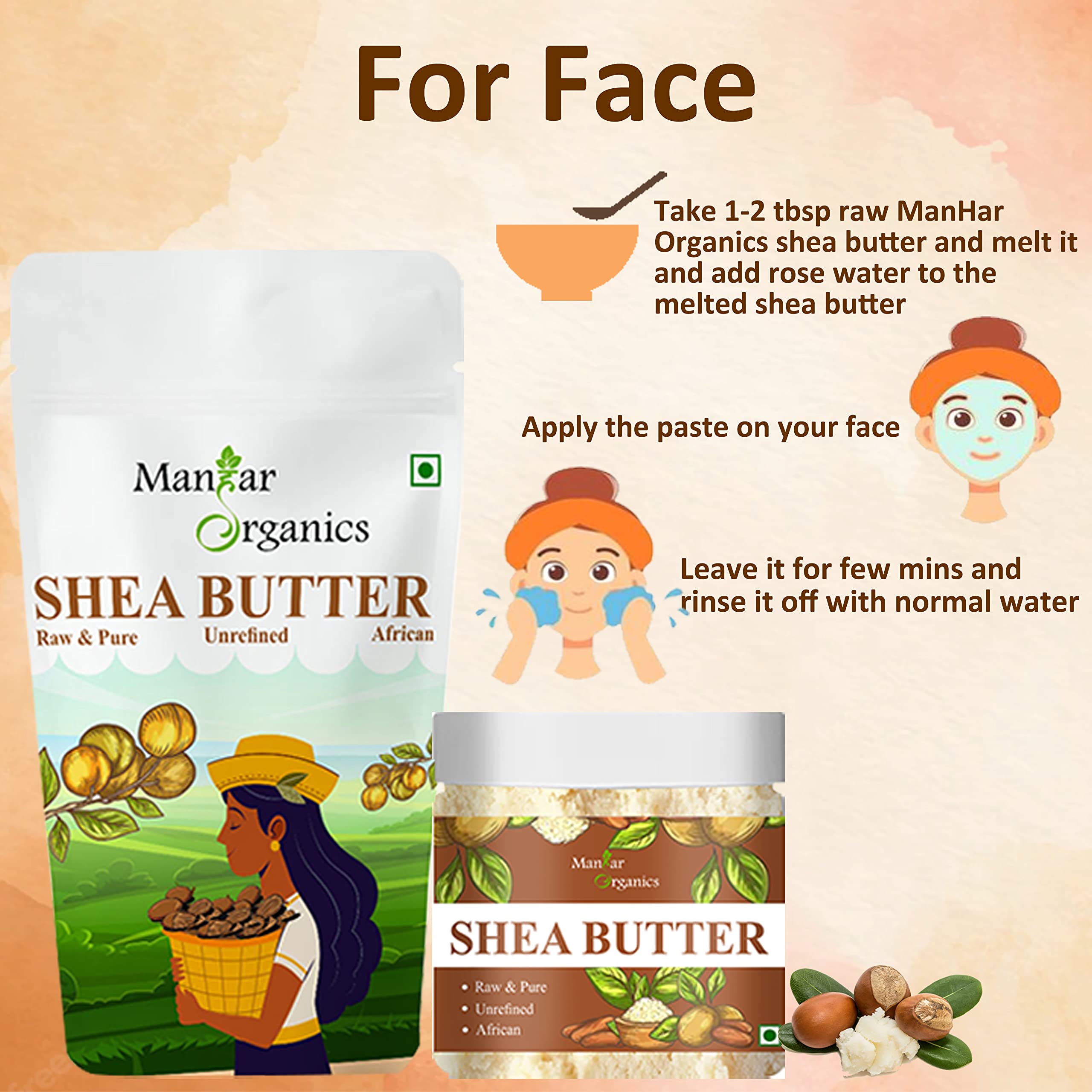 Organic African Shea Butter 125g - Raw Unrefined Body Butter for Dry Skin, Hair Care & Stretch Marks | Natural Moisturizer for Face, Hands & Feet | Vegan & Chemical-Free Skincare Solution