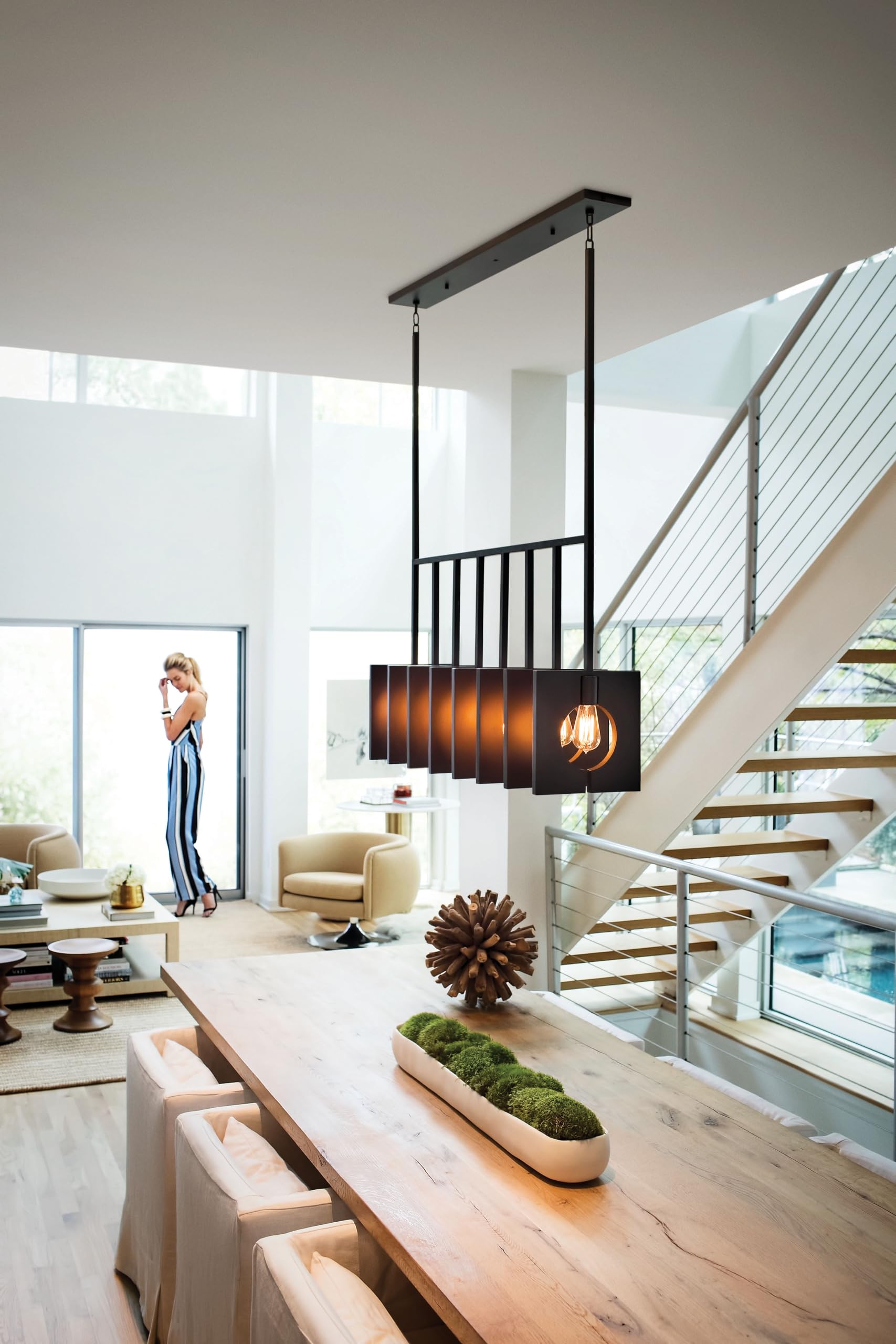 Hinkley Ludlow Collection 8-Light Linear Chandelier in Burnished Graphite - Modern Dining Room Lighting Fixture for Kitchen Island & Entryway