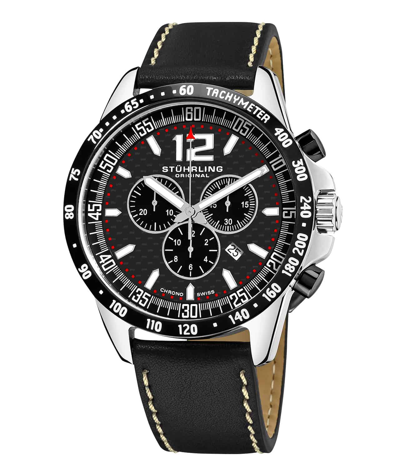 Red Dial / Silver Case / Black Leather Strap Tang Buckle