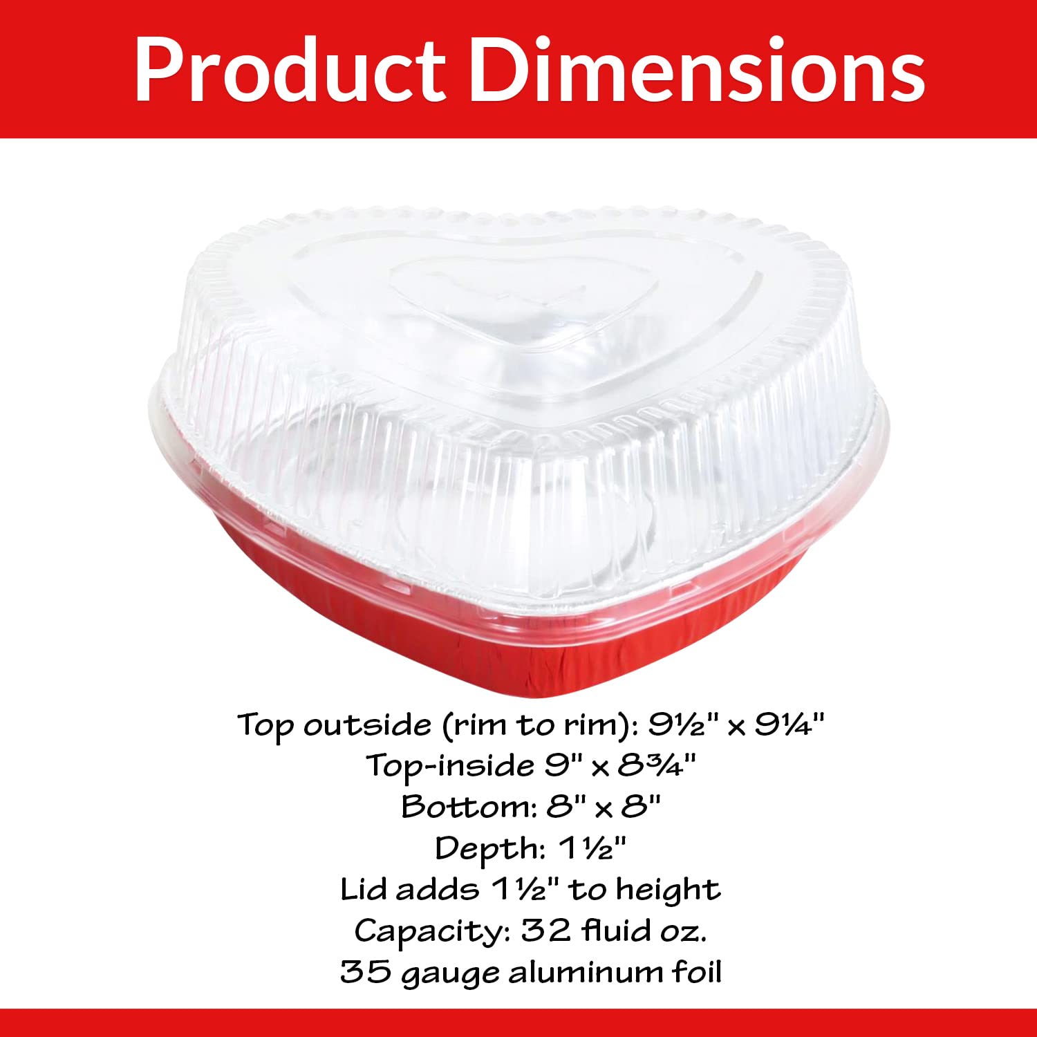 KitchenDance 8 Inch Disposable Heart Shaped Aluminum Pans with Lids - Perfect for Baking Cakes, Chocolates, Desserts & Food Storage - Great for Valentine's Day, Birthday Parties, Wedding Favors & Holiday Gifting - Pack of 339
