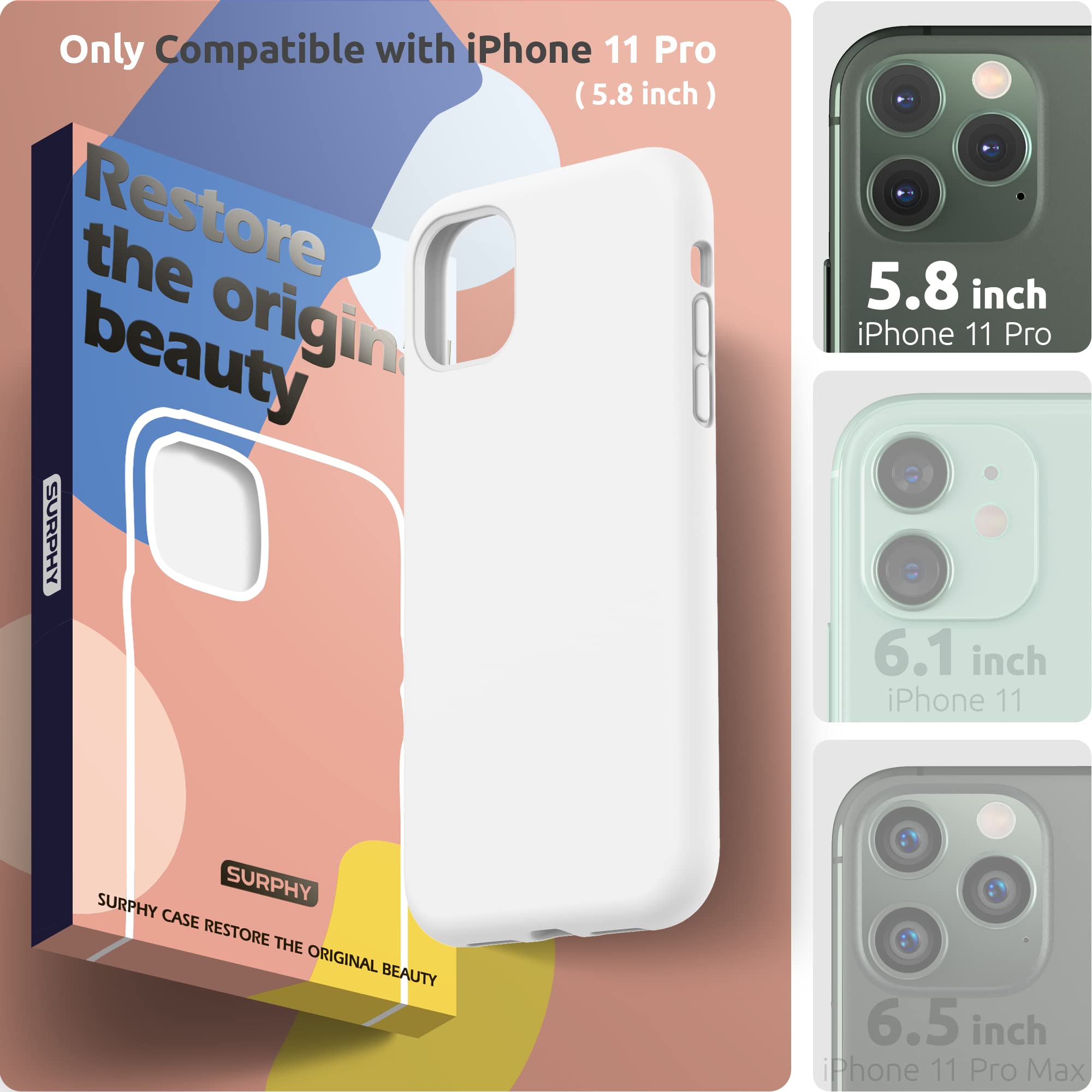 SURPHY Premium Liquid Silicone Case for iPhone 11 Pro Max (6.5 inch) - Shockproof Protective Phone Cover with Microfiber Lining | 2019 Model | White - Perfect for Work, Travel & Everyday Protection