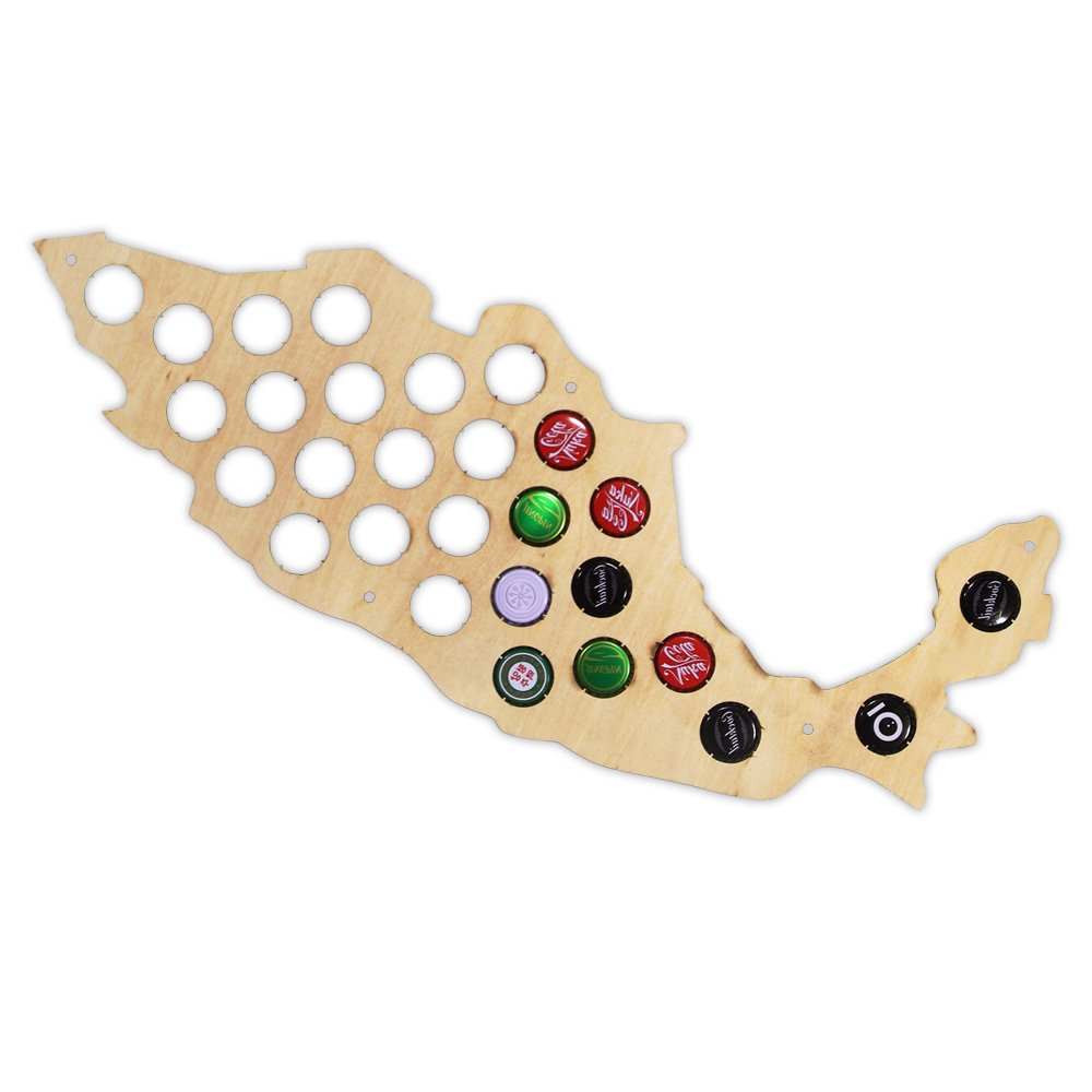 Creative Wooden Beer Cap Map of Mexico - Wall Mounted Decorative Map with Bottle Caps - Unique Home Bar Decor for Beer Lovers & Travel Enthusiasts - Perfect for Man Cave, Basement, or Mexican-Themed Party Decor