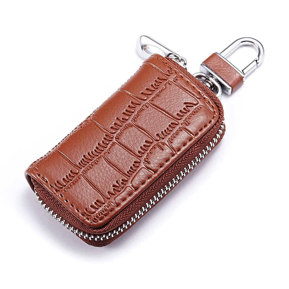 Premium Leather Car Key Case Holder - Smart Key Chain & Zipper Key Fob Protector for Remote Car Keys | Perfect for Toyota, Honda, Ford Key Fobs | Car Accessories & Travel Essentials