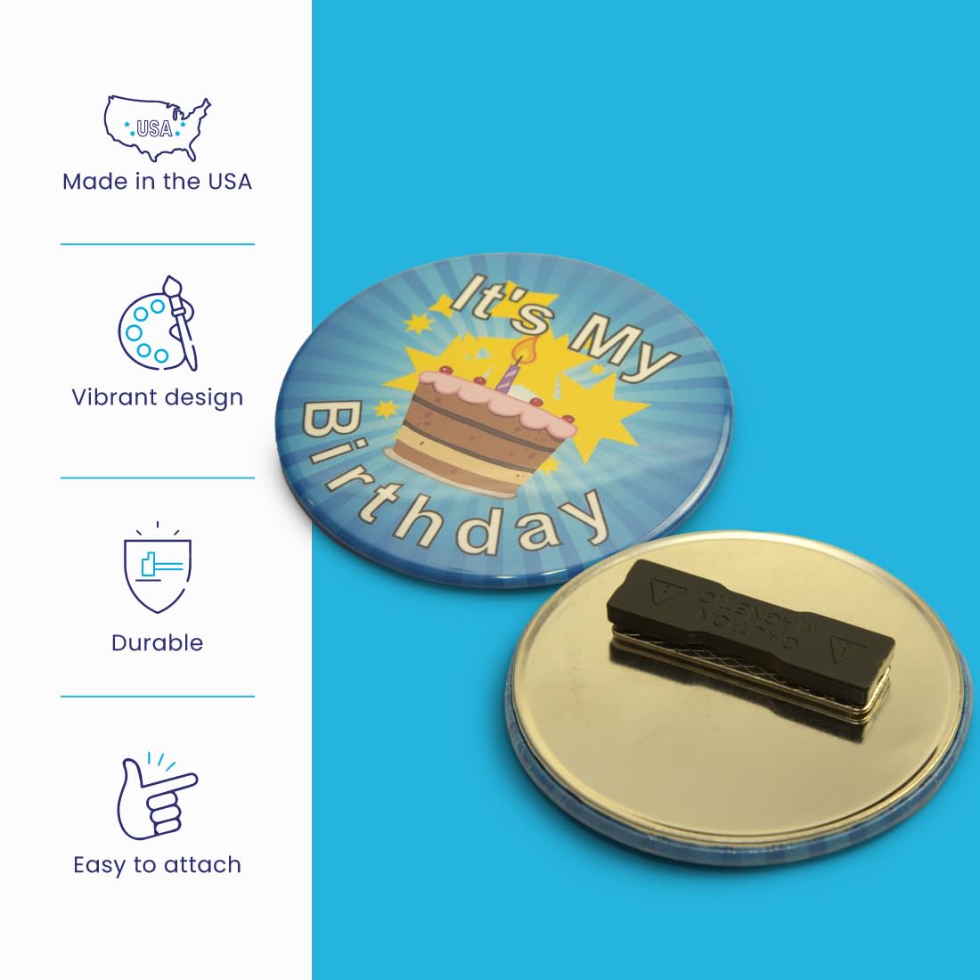 Secure ID Blue 'It's My Birthday' Button Pin - Fun Birthday Badge for Birthday Girl, Boy, Adults & Kids - Perfect for Birthday Parties, Celebrations & Party Favors | Great for Birthday Decorations, School Events & Office Celebrations