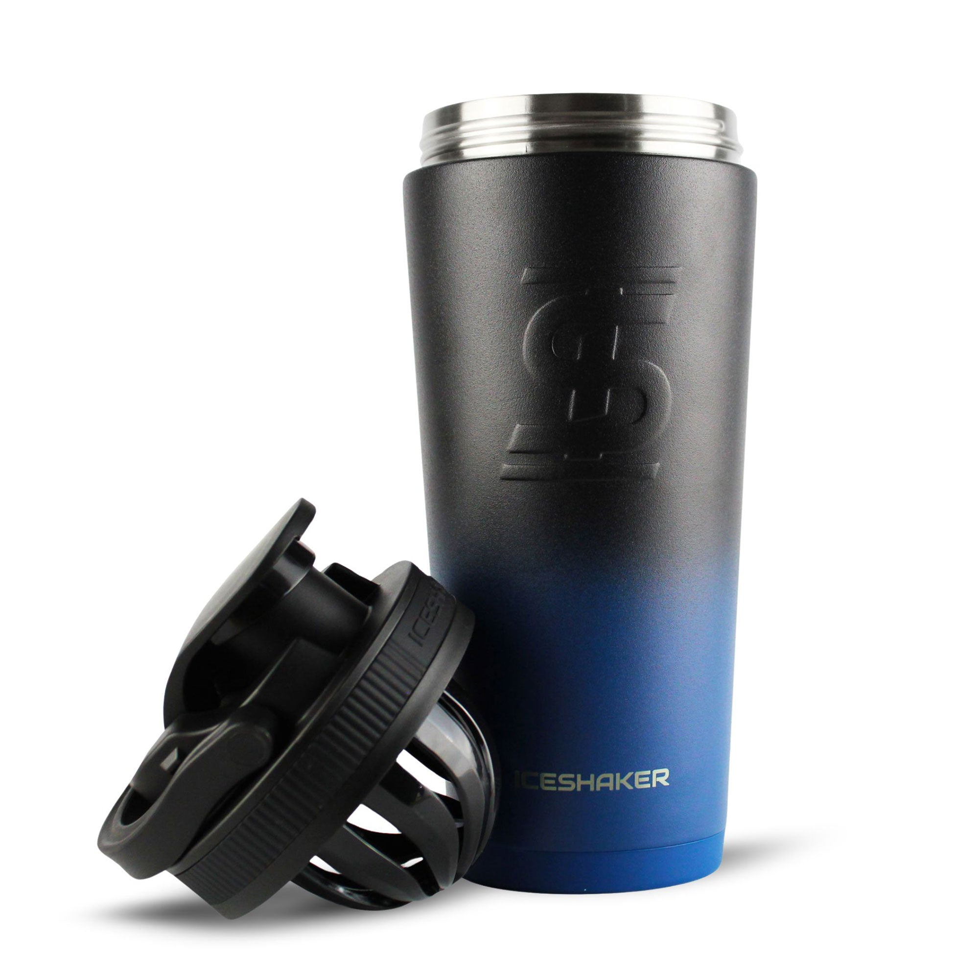 26oz Navy Black Ombre Ice Shaker Bottle with Lid - Insulated Stainless Steel Water Bottle for Gym, Workout & Outdoor Activities