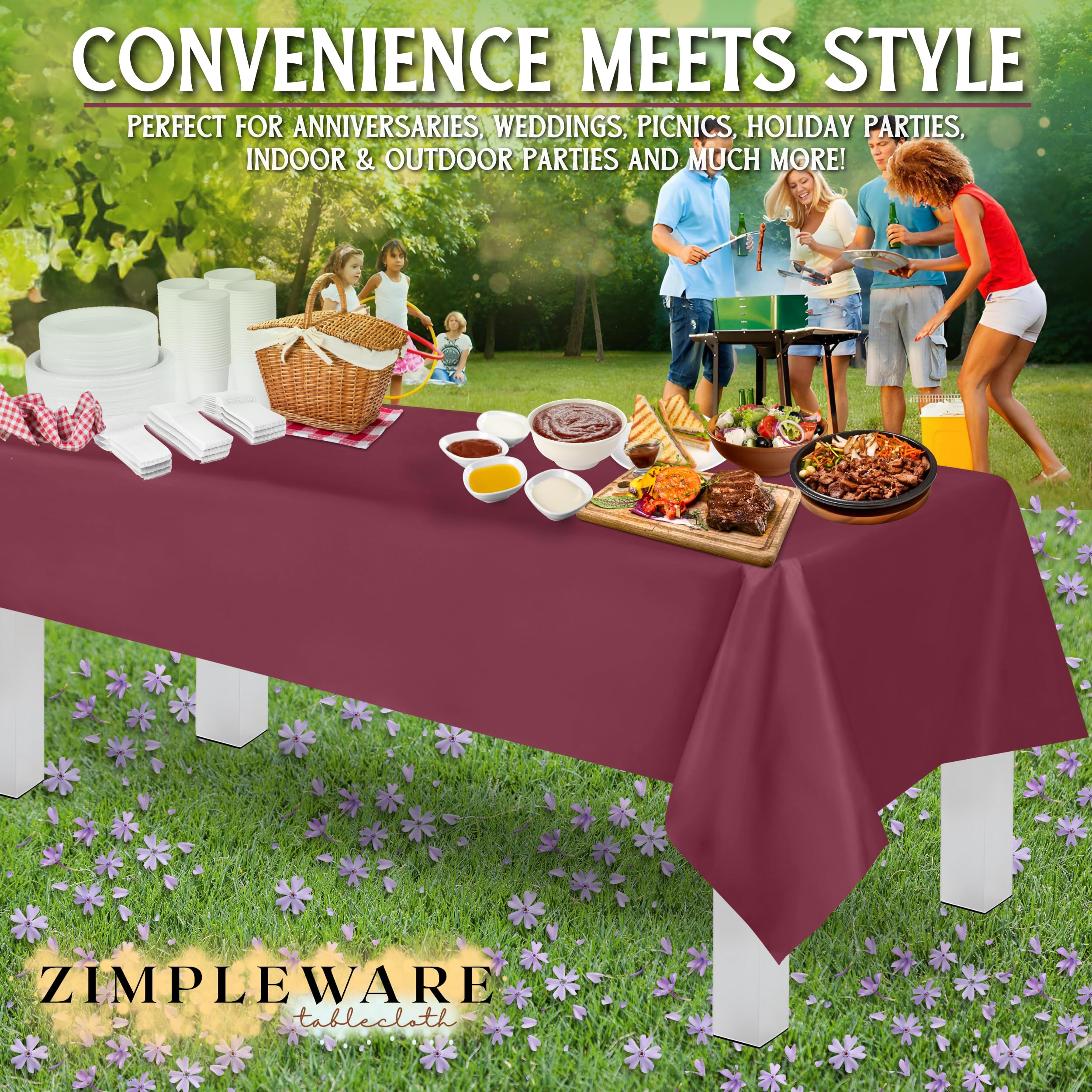Premium Disposable Plastic Tablecloth for Parties - 6 Pack Berry Color Rectangle Table Cover (54x108 Inches) - Ideal for 6ft to 8ft Tables, Picnics, BBQs & Outdoor Events