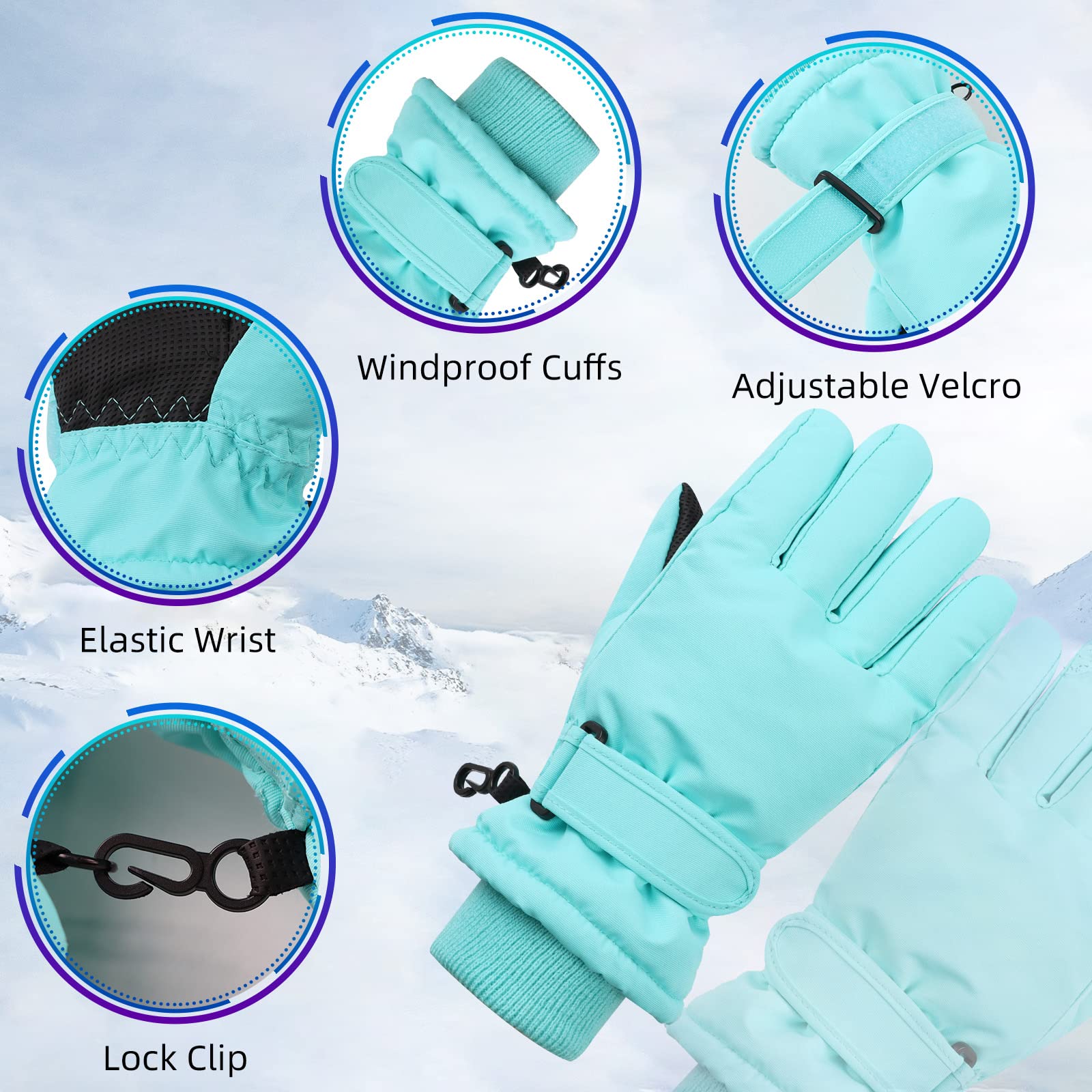 **Kids Winter Ski Gloves for Boys & Girls - Waterproof Snowboard Gloves with Fleece Lining - Warm Cold Weather Gloves for Skiing, Snowboarding & Outdoor Winter Activities**