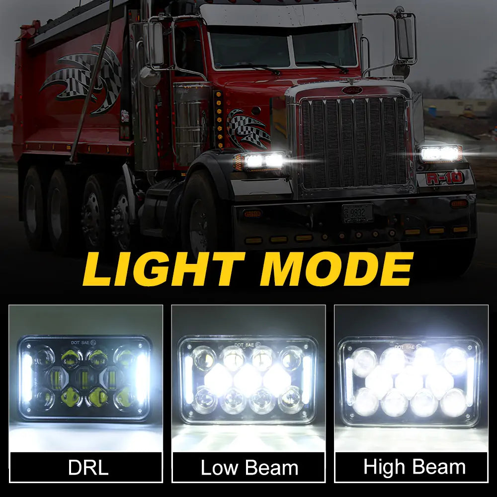 60W 4x6 Inch LED Headlight Kit - H4651 H4652 H4656 H4666 H6545 Compatible Replacement with DRL - Perfect for Off-Road Trucks, Jeeps & SUVs