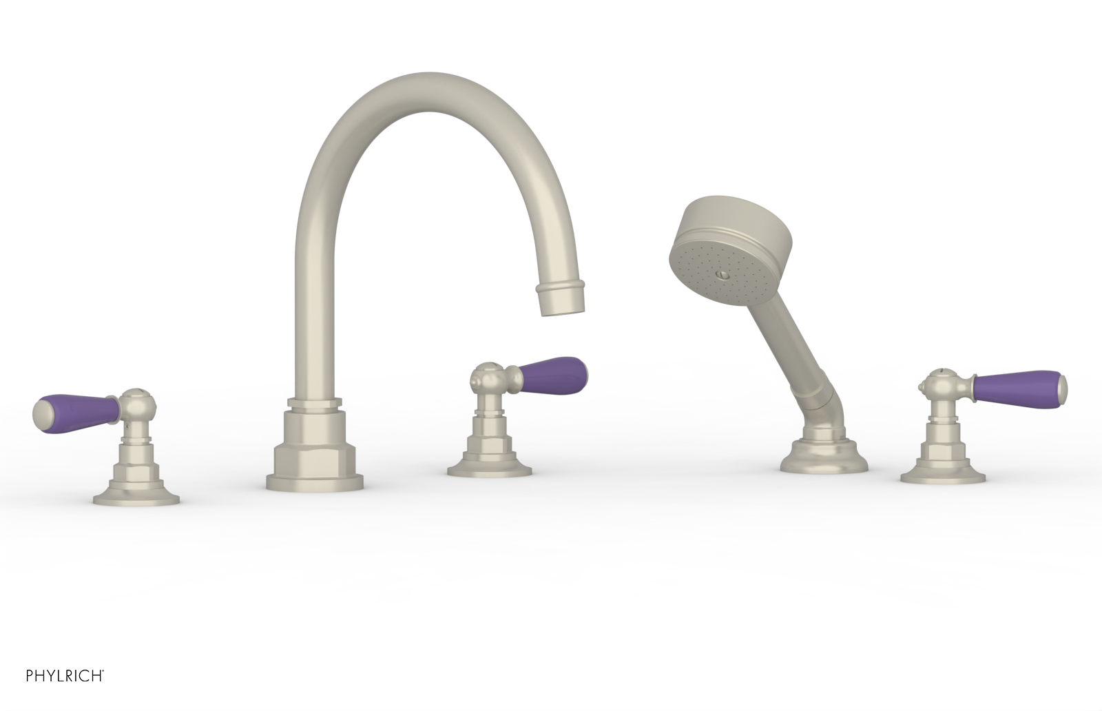 Jamestown Deck Tub Set with Hand Shower & Lever Handles - Purple Accented 165 49 | Modern Freestanding Bathtub for Luxury Bathroom & Spa Experience