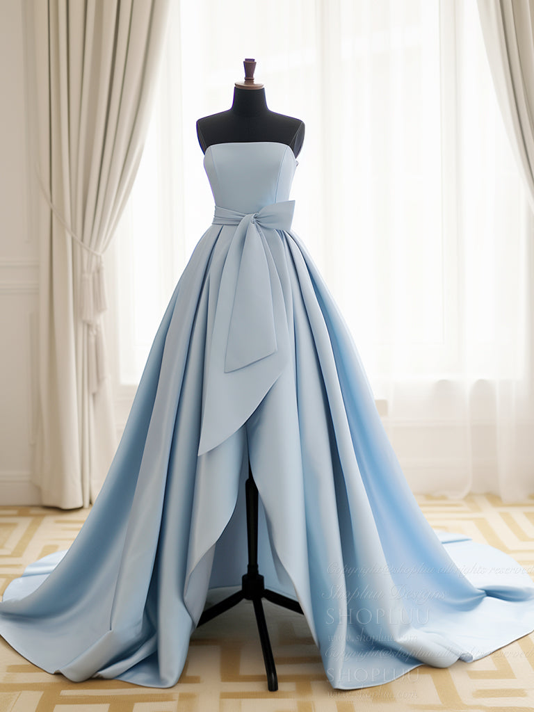 Elegant A-Line Blue Satin Long Prom Dress - Formal Evening Gown for Homecoming, Wedding & Special Occasions