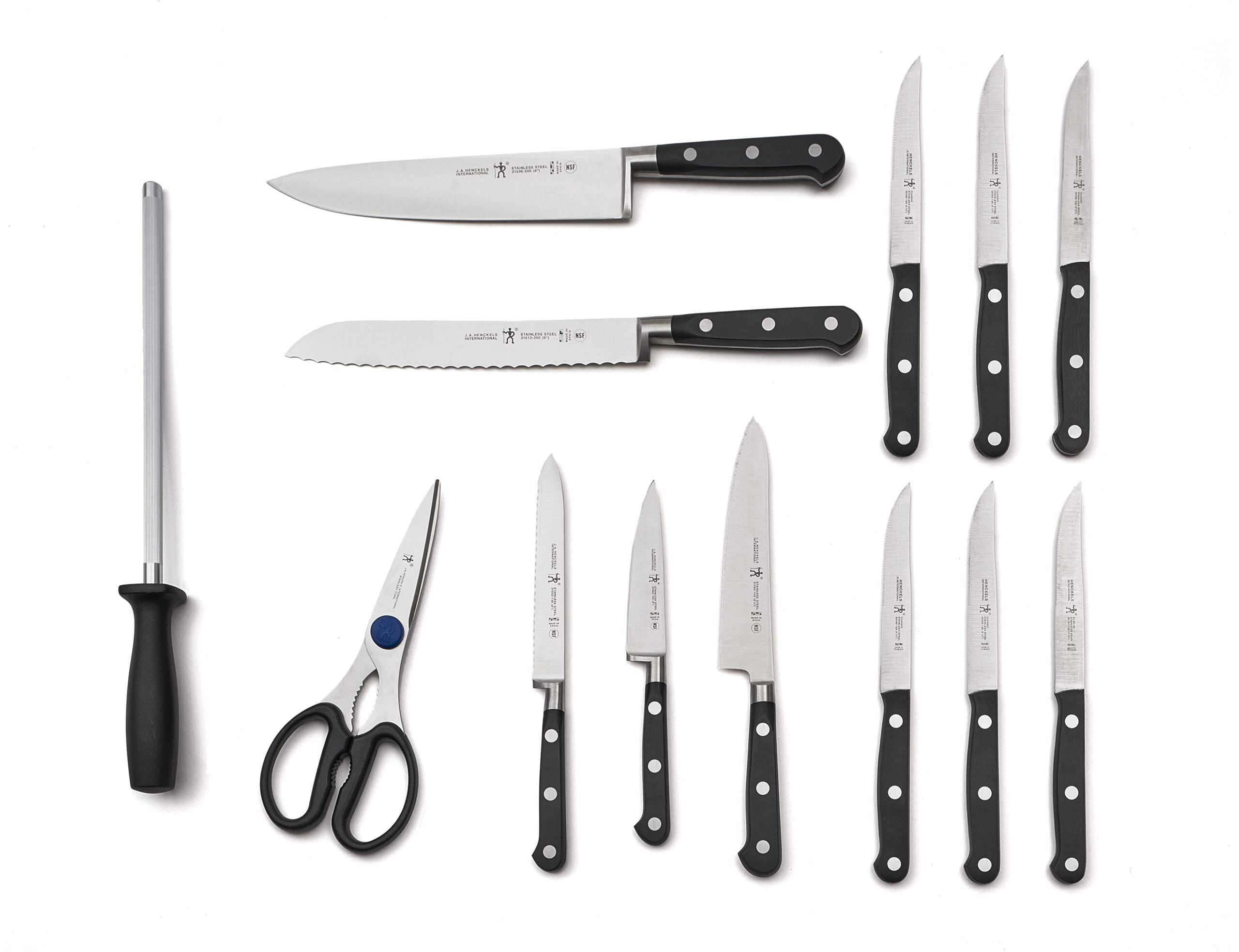 HENCKELS 14-Piece Knife Block Set with Steak, Paring, Utility, Prep, Bread & Chef's Knives | High-Quality German Stainless Steel Kitchen Cutlery Set | Perfect for Home Cooking, Meat Cutting & Food Preparation