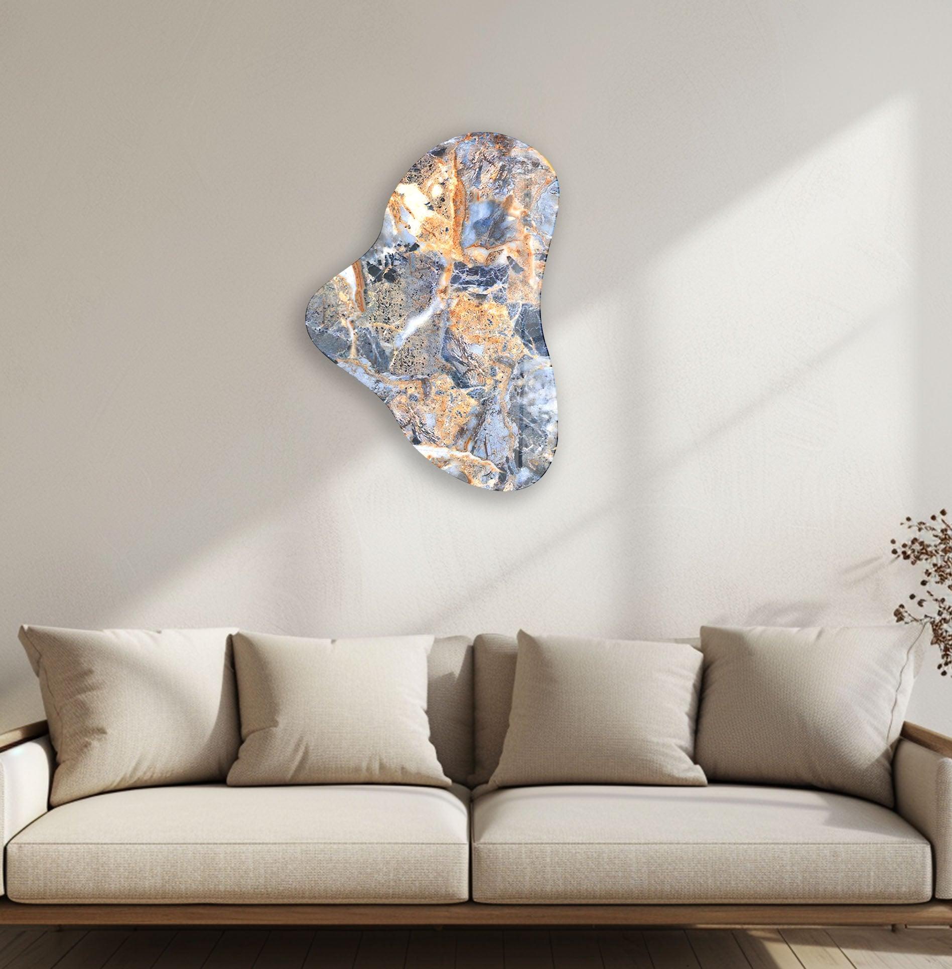 Blue Marble Pattern Asymmetric Glass Wall Art - Modern Abstract Home Decor for Living Room, Bedroom, Office - Handcrafted Glass Panel for Unique Interior Design Accent
