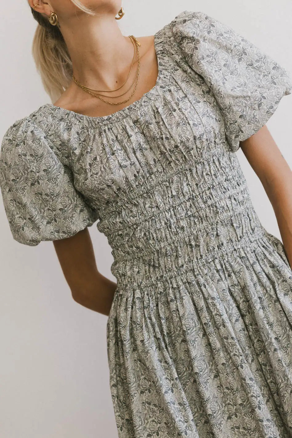 Lucille Navy Blue Smocked Floral Print Summer Dress for Women - Perfect for Beach Vacations, Garden Parties & Date Nights