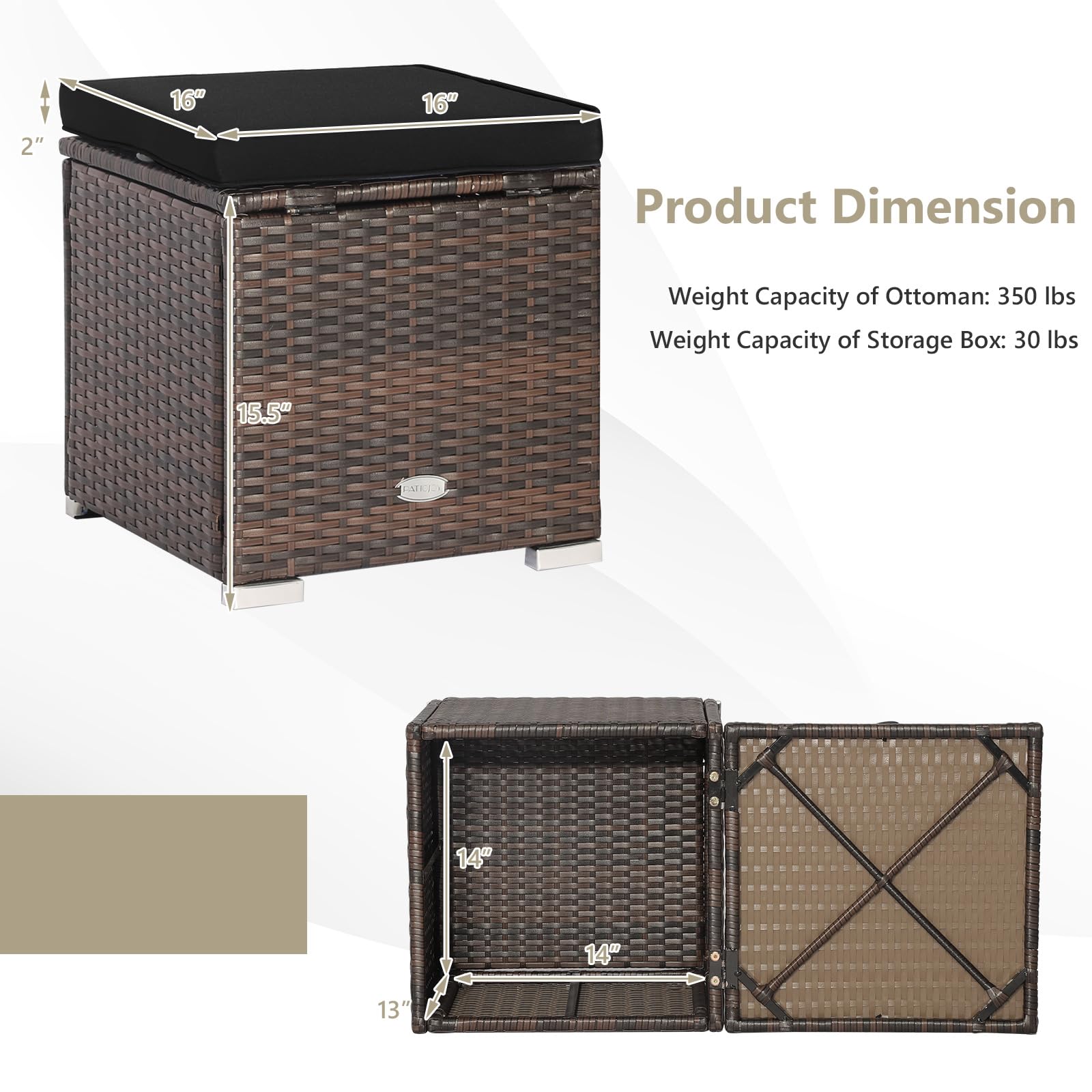 Tangkula 2-Piece PE Rattan Patio Ottoman Set with Removable Cushion & Hidden Storage - Multifunctional Side Table/Seat for Outdoor Living, Backyard, Poolside & Garden (Black) - Perfect for Relaxing, Entertaining & Stylish Storage Solutions
