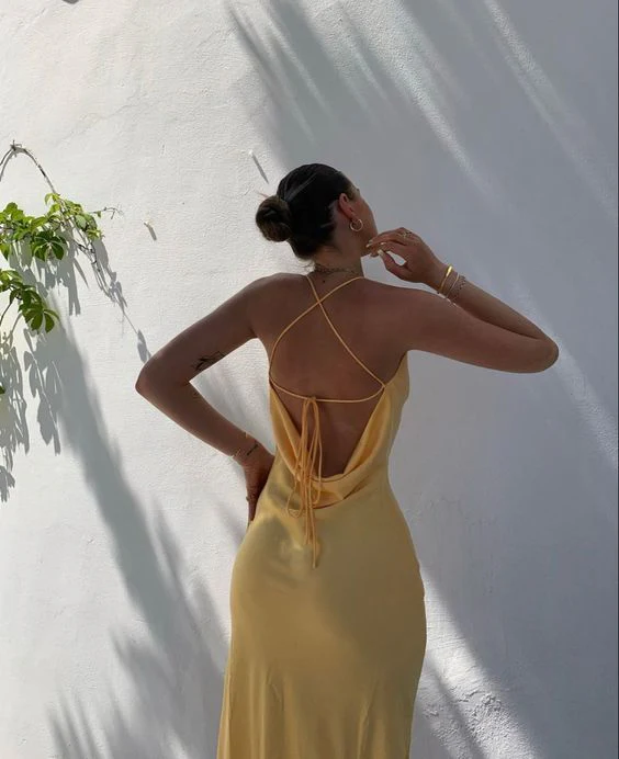 Mermaid Spaghetti Straps Yellow Party Dress | Backless Prom Dress J4901 | Perfect for Beach Weddings, Summer Parties & Formal Events