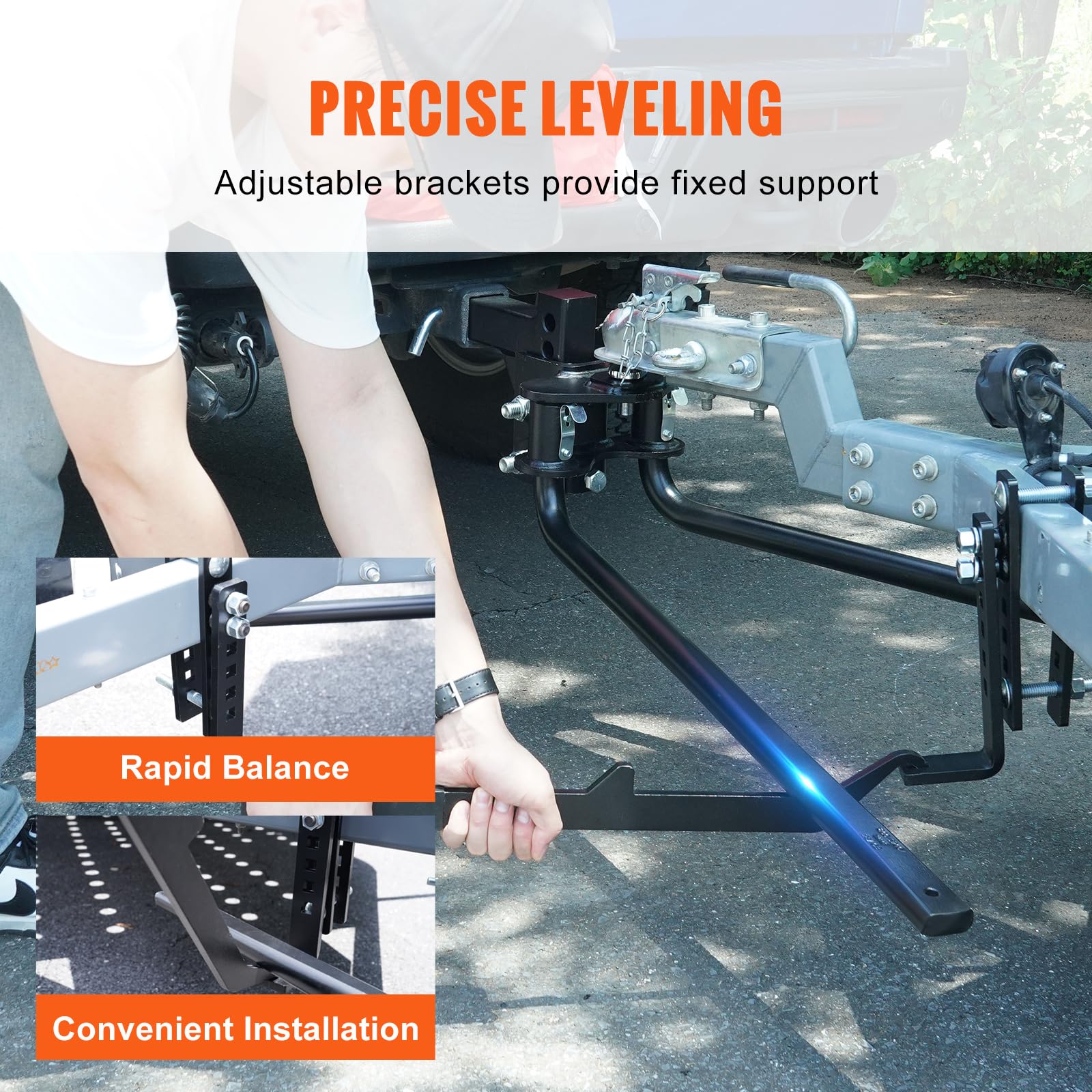 VEOVR 1,000 lbs Weight Distribution Hitch Kit with Sway Control - 2-in Solid Steel Shank & 2-5/16