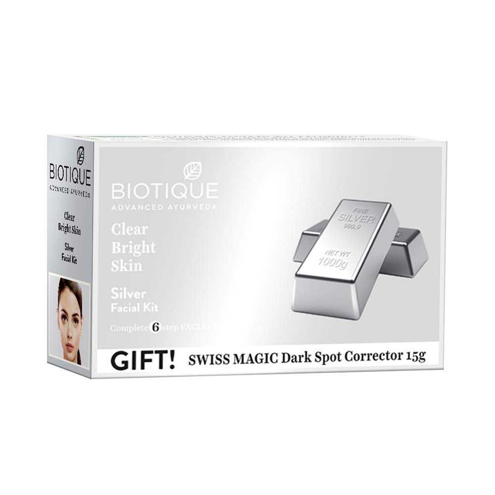 Biotique Clear Bright Skin Silver Facial Kit - 65g for Glowing & Radiant Skin | Deep Cleansing & Brightening Face Care | Perfect for Daily Skincare Routine & Special Occasions