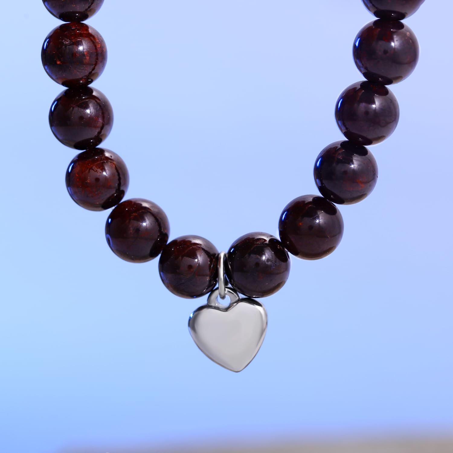 Qitian Birthstone Bracelet - Natural Stone Healing Chakra Bracelet for Relaxation & Encouragement, Heart Charm Beaded Bracelet for Women, Best Friend Birthday Gifts, Thank You Gifts for Meditation & Yoga