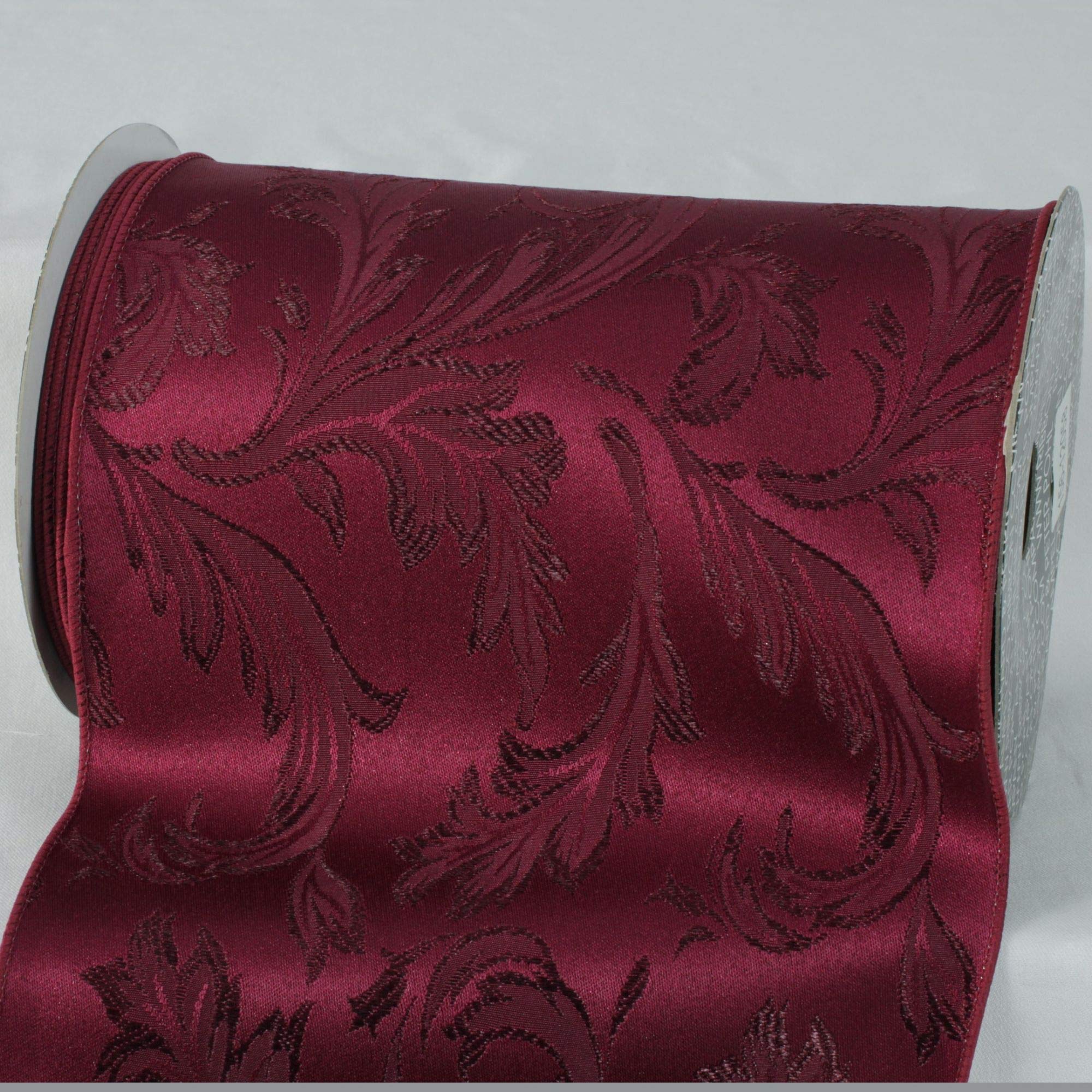 Burgundy Red Floral Wired Ribbon 8x20yds for Gift Wrapping DIY