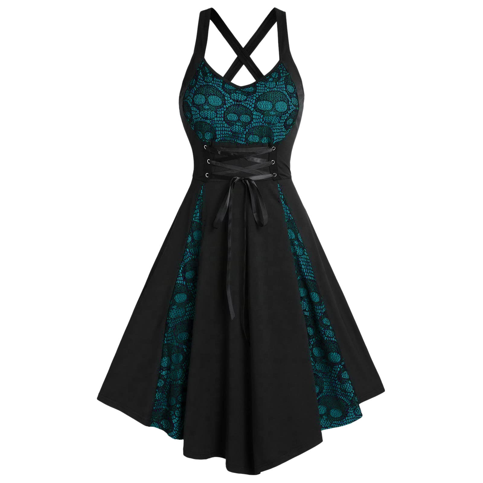 2023 Women's Summer Dresses - Fashion Casual V-Neck Lace Patchwork Sleeveless Camis Dress | Beach Wear, Vacation Outfits & Party Dress